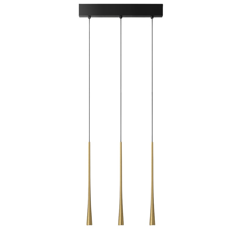 Dafne S/3P Multiple Linear Pendant Lamp 3 LED Lights 165W 3000K CRI>90 - Gold with Black Ceiling Rose - Gealuce