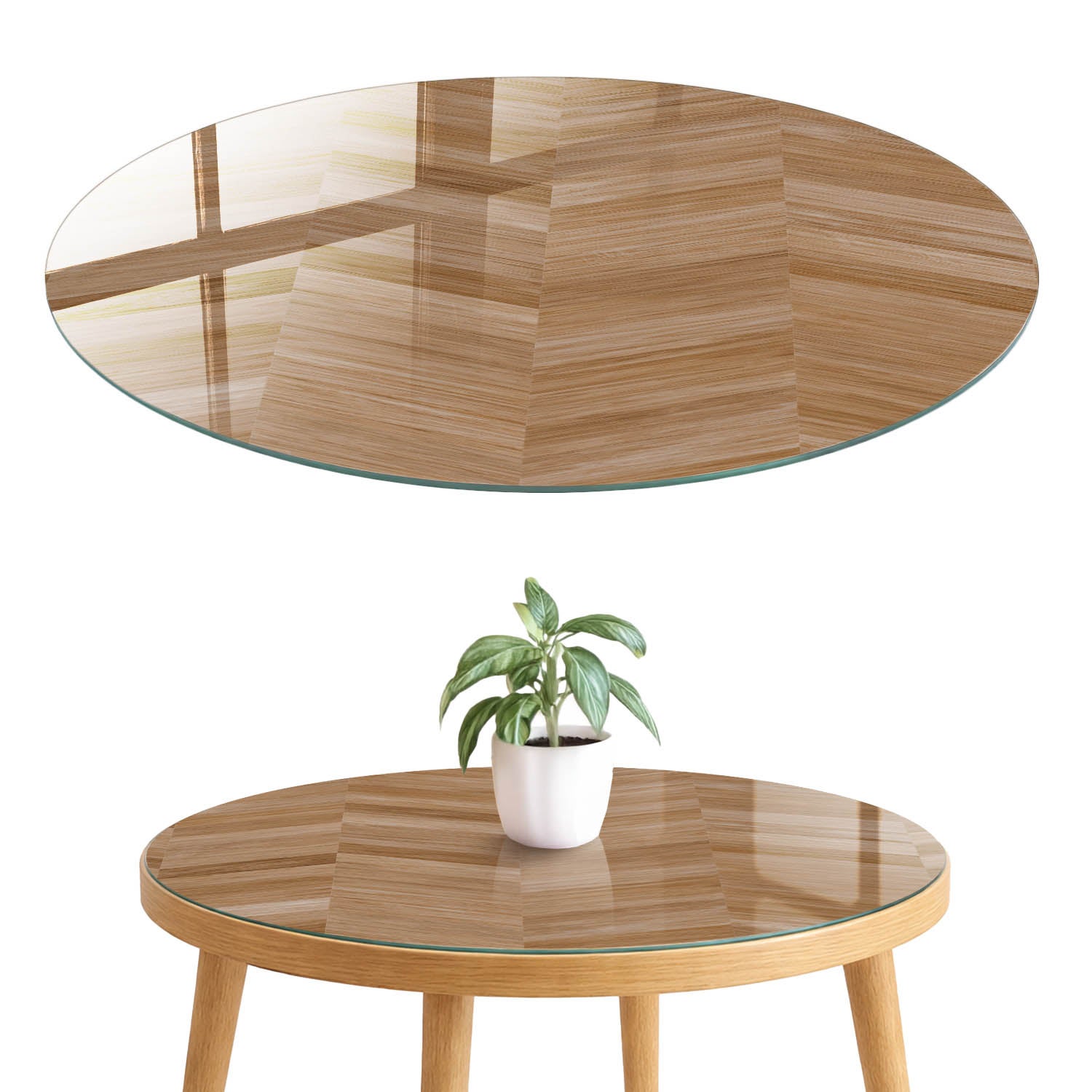 Blat szklany z grafiką i nadrukiem 4 mm - ochrona, dekoracja i metamorfoza mebli fi80 cm Drewniana jodełka