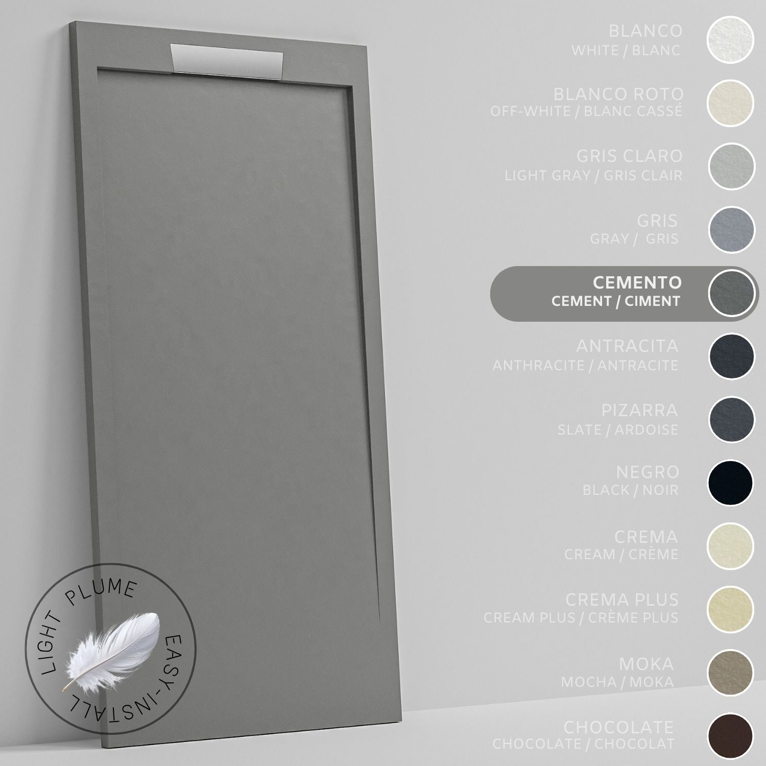 SOULHOME Lekki Brodzik z Żywicy tekstura Łupka – cementowoszary- 160X70- Niski 3cm– Elegancki