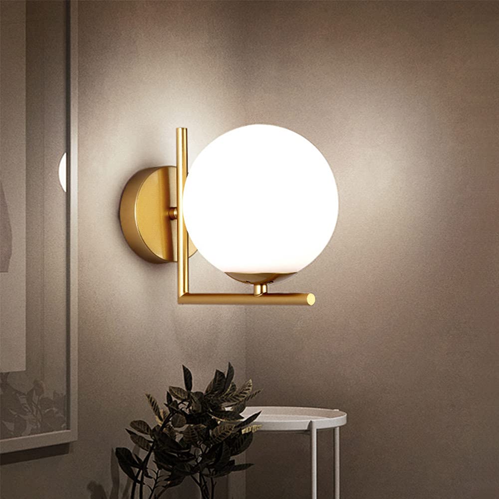 Kinkiet LED nowoczesny kinkiet ścienny z kloszem w kształcie kuli biała szklana lampa ścienna metalowe spoty ścienne do wnętrz do sypialni korytarza