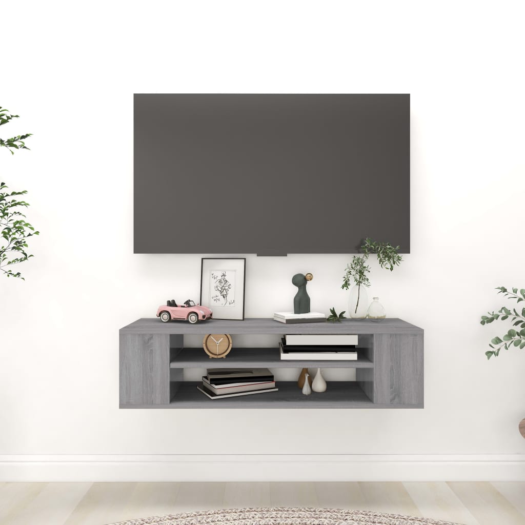 vidaXL Wisząca szafka TV, szary dąb sonoma, 100x30x26,5 cm