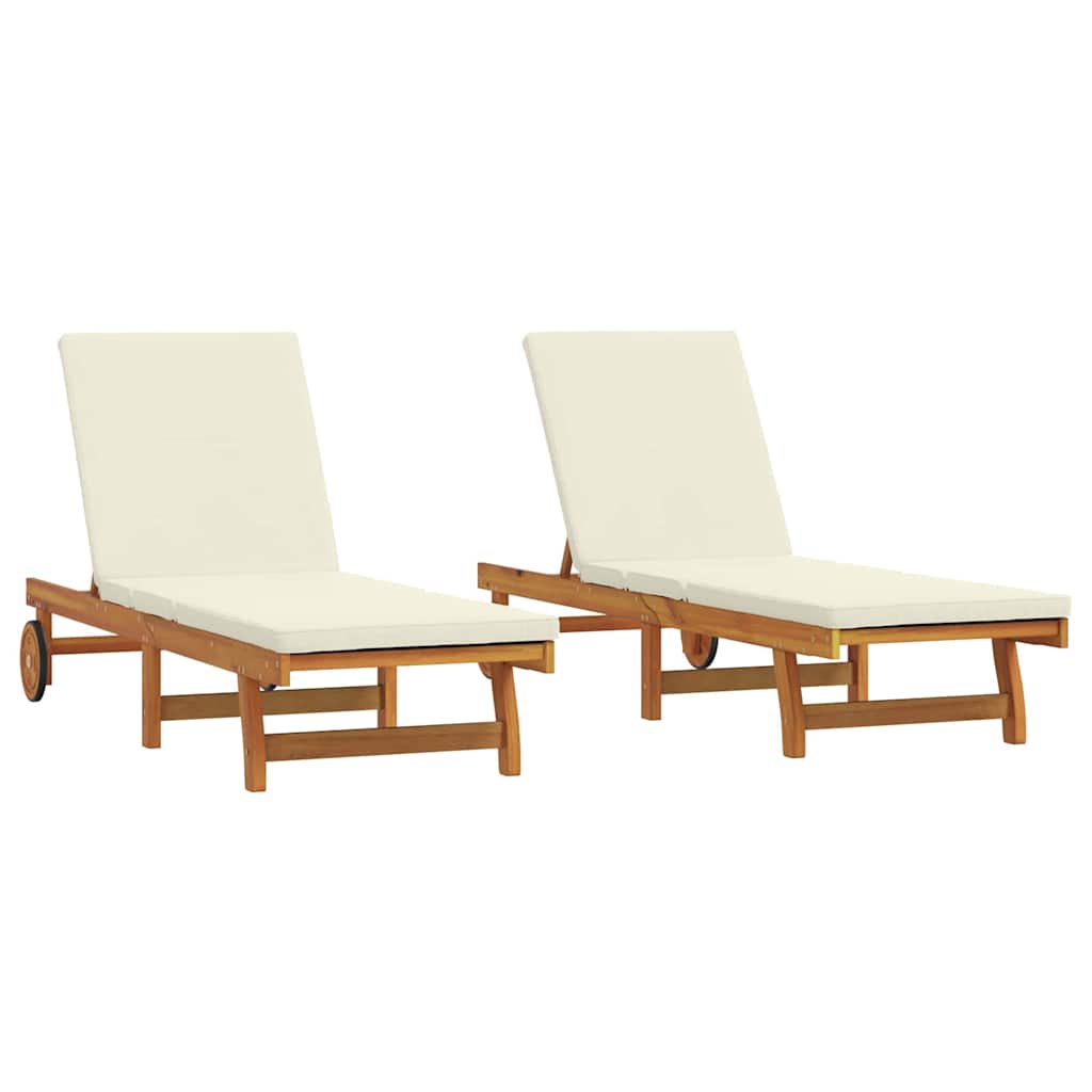 Leżak 2 pcs Brązowy 65 x 199 x 84 cm Lite Drewno Akacji