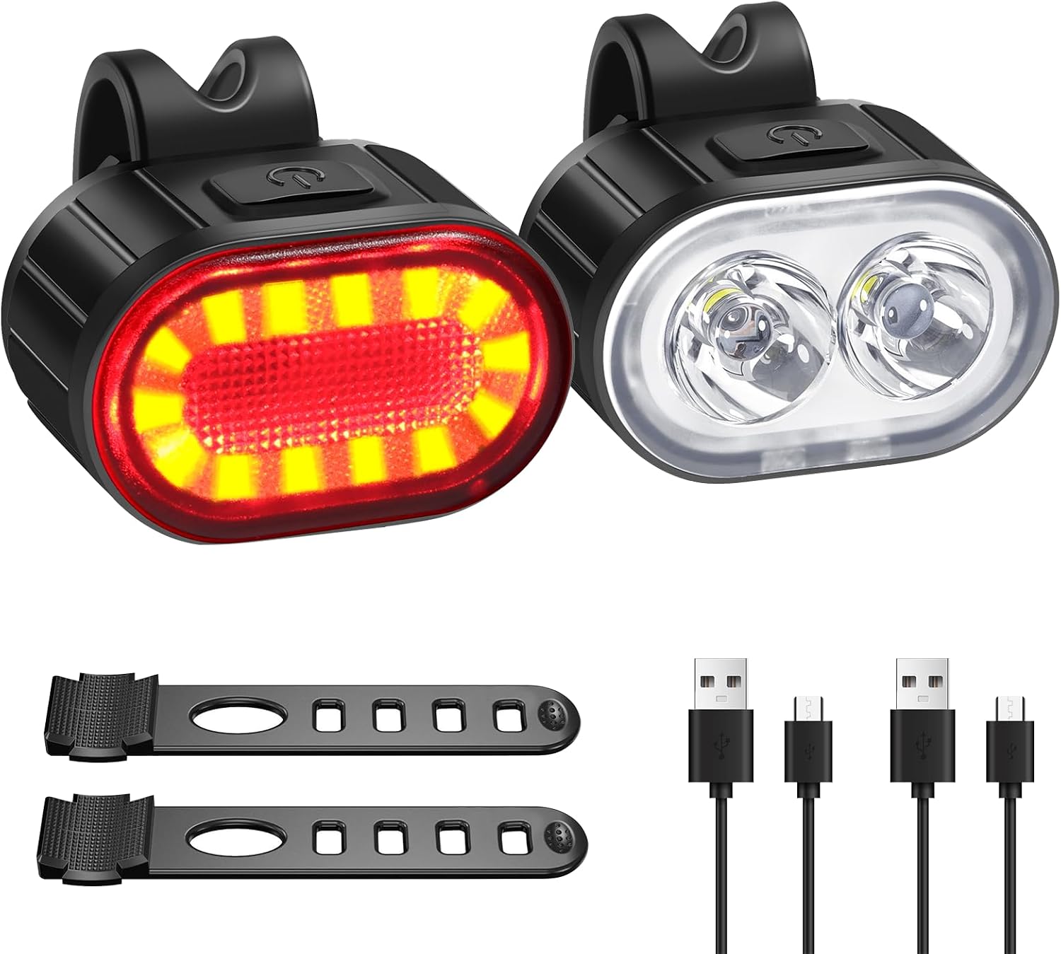 Lampka rowerowa LED, przednia i tylna, ładowana przez USB, wodoodporna, kompatybilna z większością rowerów.