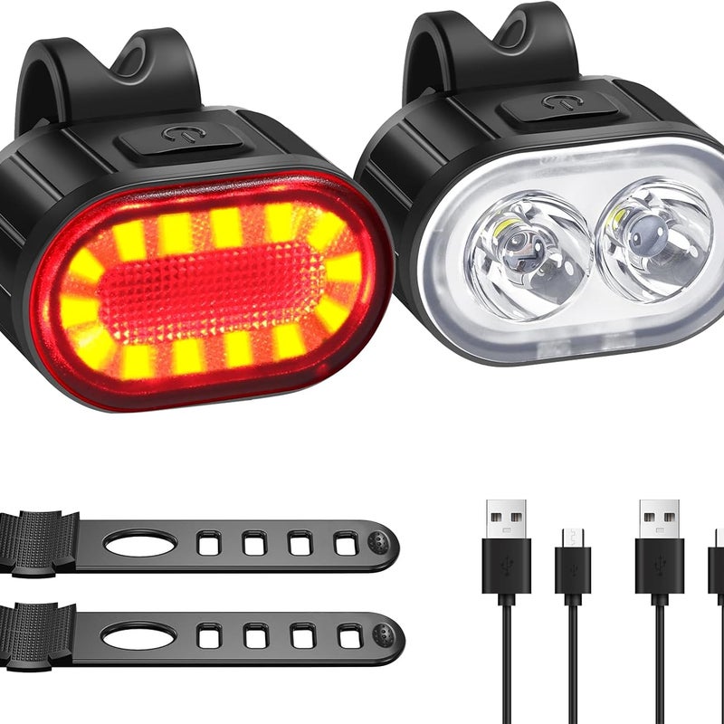 Lampka rowerowa LED, przednia i tylna, ładowana przez USB, wodoodporna, kompatybilna z większością rowerów.