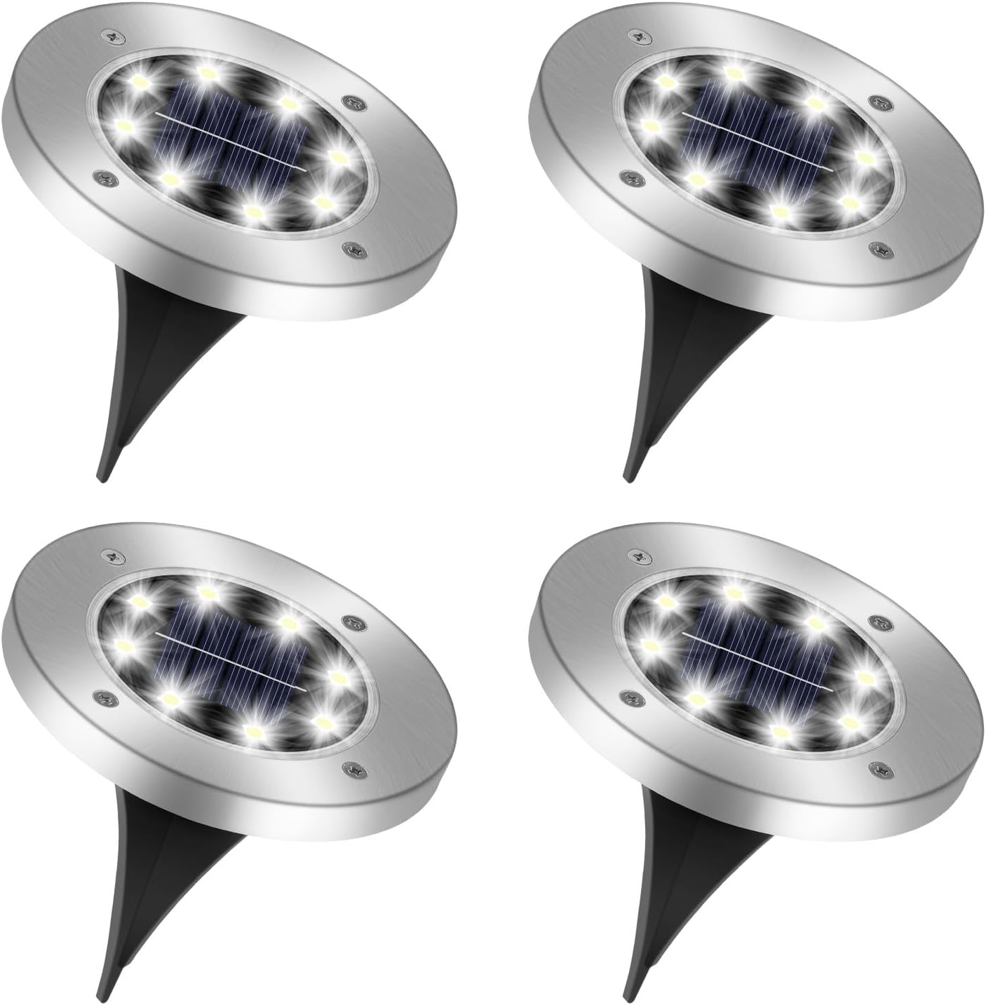 4-częściowe zewnętrzne lampy solarne do ogrodu, 8 wodoodpornych lamp solarnych LED IP65, wpuszczane reflektory solarne do ścieżek i podwórek, ch
