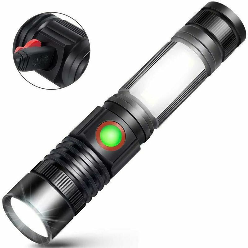 Ładowalna przez USB Latarka LED, Mocna, Wojskowa, Przenośna Latarka COB z Zoomem do Samochodu, Warsztatu, Kempingu, Majsterkowania
