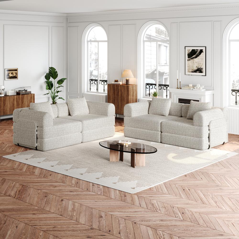 Sofa 2 w 1 z funkcją spania Chenille ze schowkiem w podłokietnikach, stalową ramą, antypoślizgową podstawą i wieloma możliwymi konfiguracjami