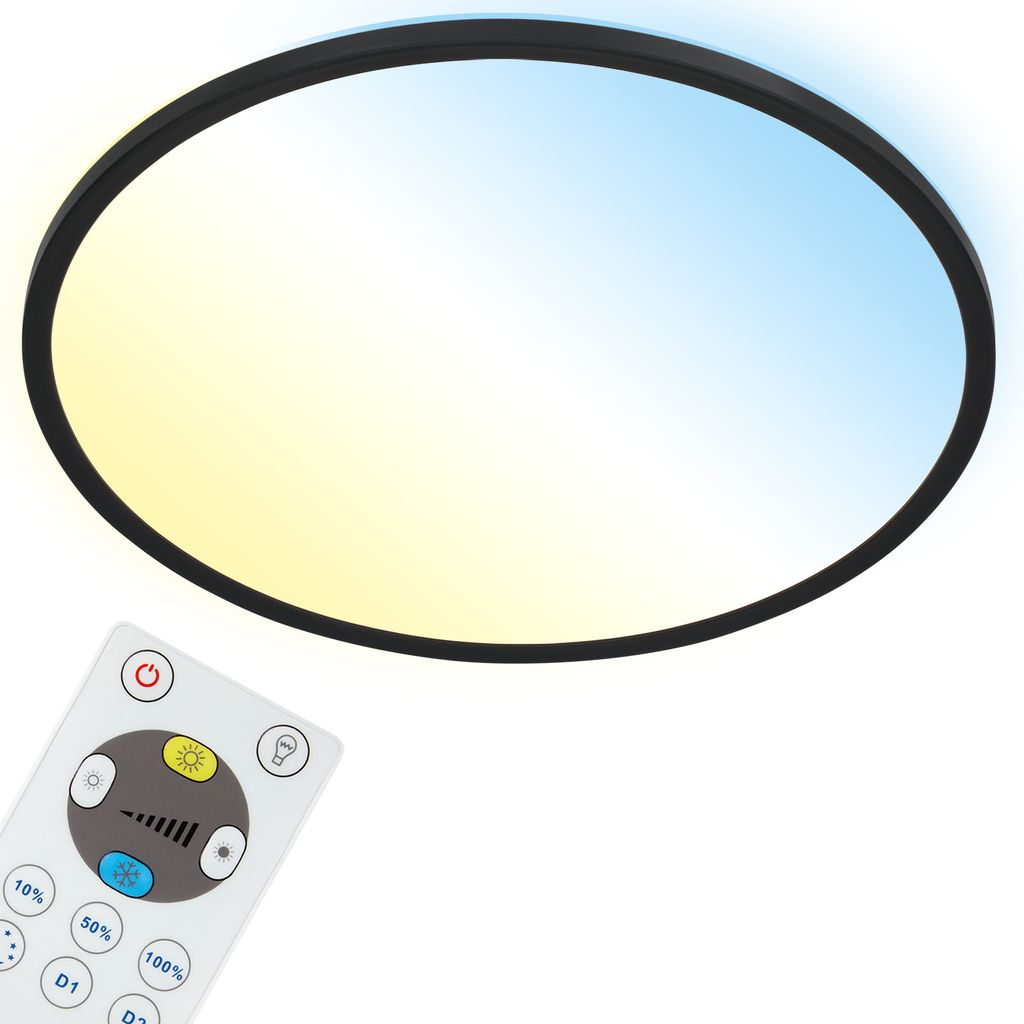 Ultracienki panel LED SLIM CCT z podświetleniem - IP20 - śr. 420 x 29 mm - 2700 K - 6500 K - 22 W / 3000 lm - ściemnialny - pilot w zestawie - czarny