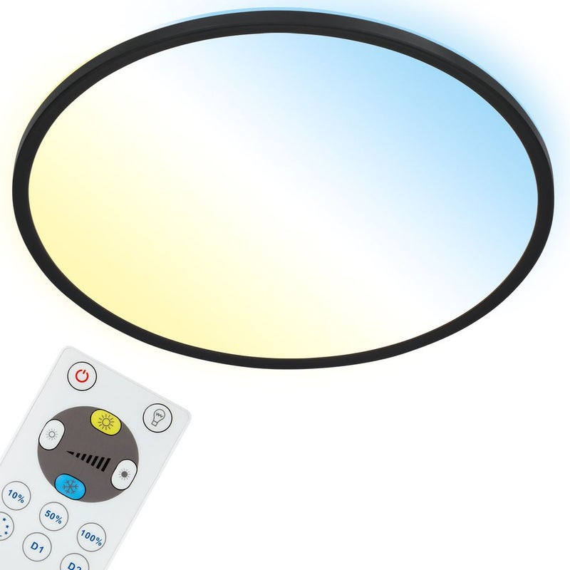 Ultracienki panel LED SLIM CCT z podświetleniem - IP20 - śr. 420 x 29 mm - 2700 K - 6500 K - 22 W / 3000 lm - ściemnialny - pilot w zestawie - czarny