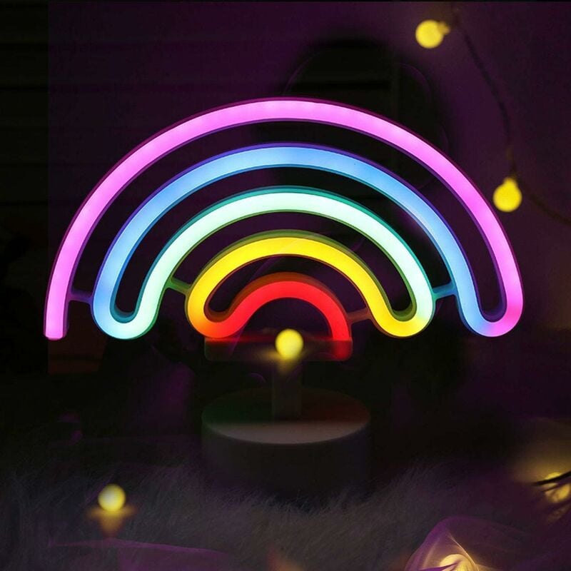 Tęczowa neonowa lampka nocna LED z baterią lub zasilaniem przez USB, dekoracja na Boże Narodzenie, imprezę, urodziny, do salonu i sypialni