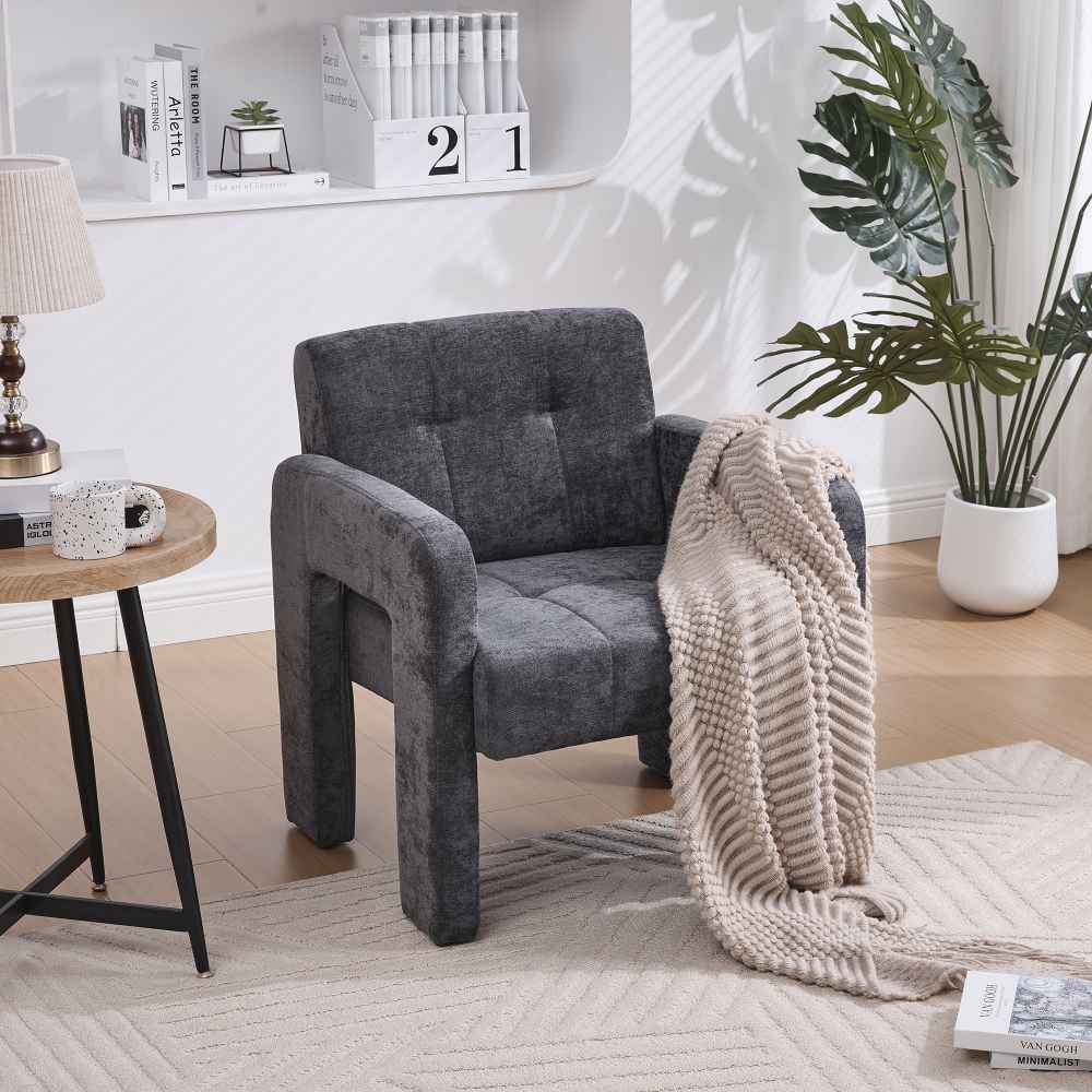 Nowoczesny, minimalistyczny fotel – wygodny fotel z tkaniny szenilowej do salonu, sypialni i biura, ergonomiczny design w stylu nordyckim