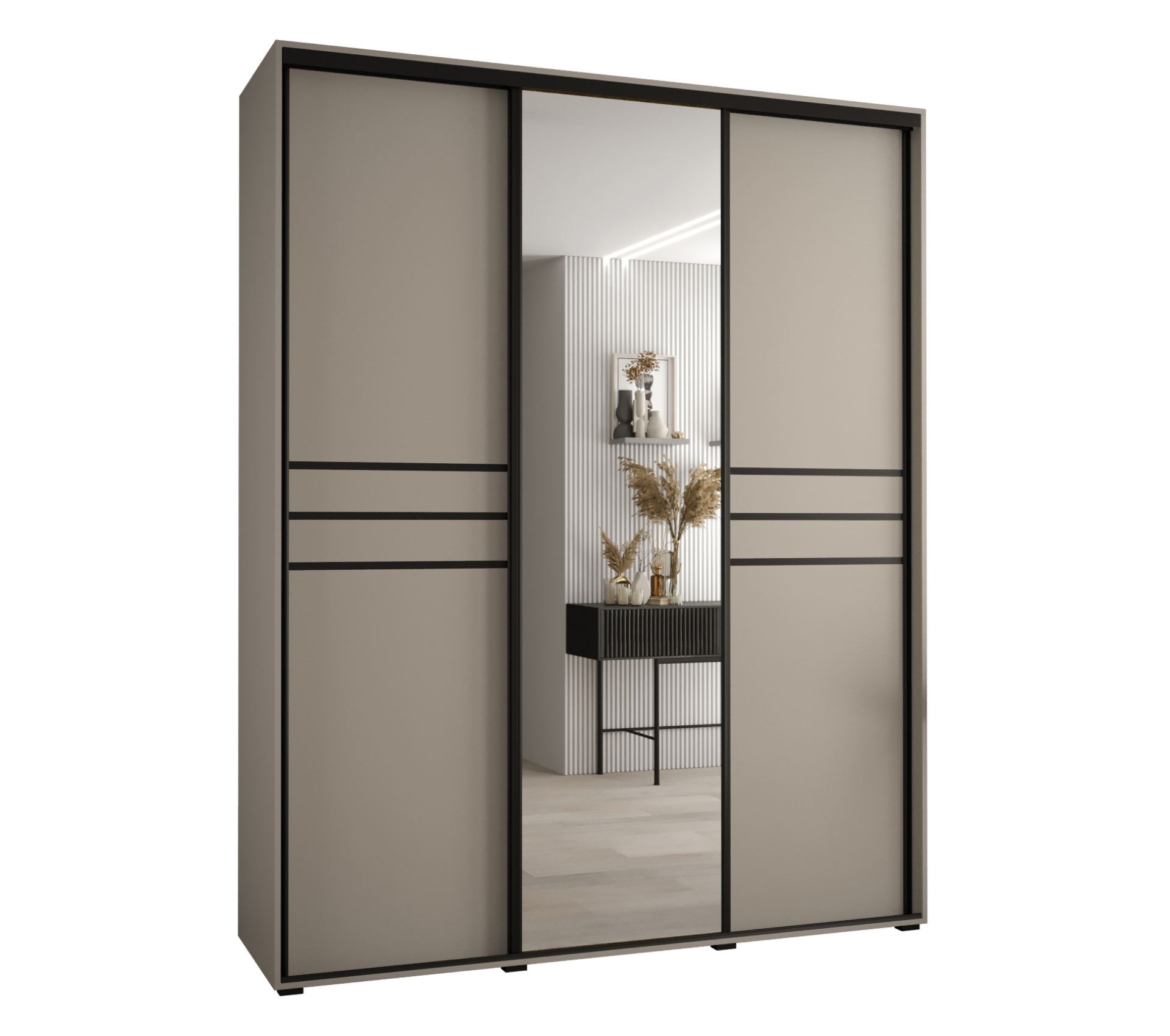 Szafa przesuwna z lustrem wysoka Dakota 11 200 x 60 x 235,2 cm kaszmir + u. czarny - Abiks Meble