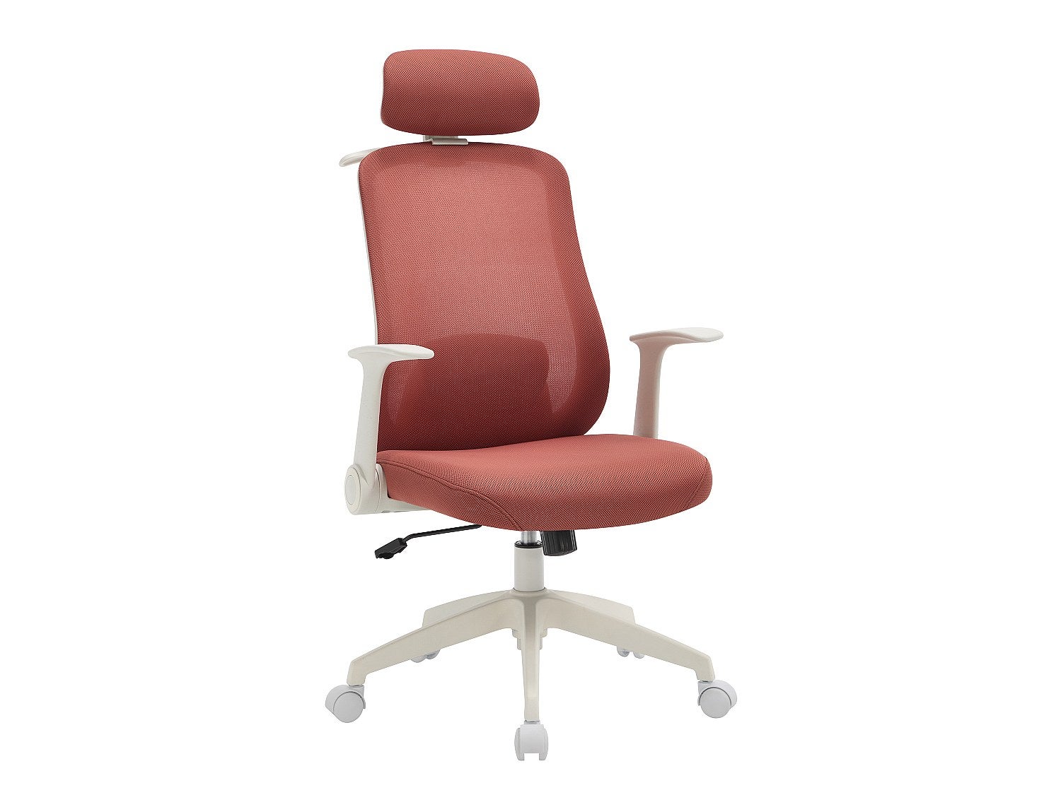 Fotel biurowy ergonomiczny z zagłówkiem - Tkanina - Terakota i biel - ZYLIRO