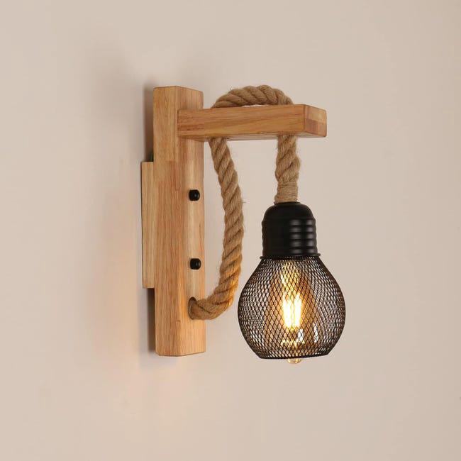 Industrialny kinkiet w stylu vintage rustykalna lampa ścienna z drewna retro klosz kształcie czarnej metalowej klatki kinkiet wewnętrzny bez żarówek