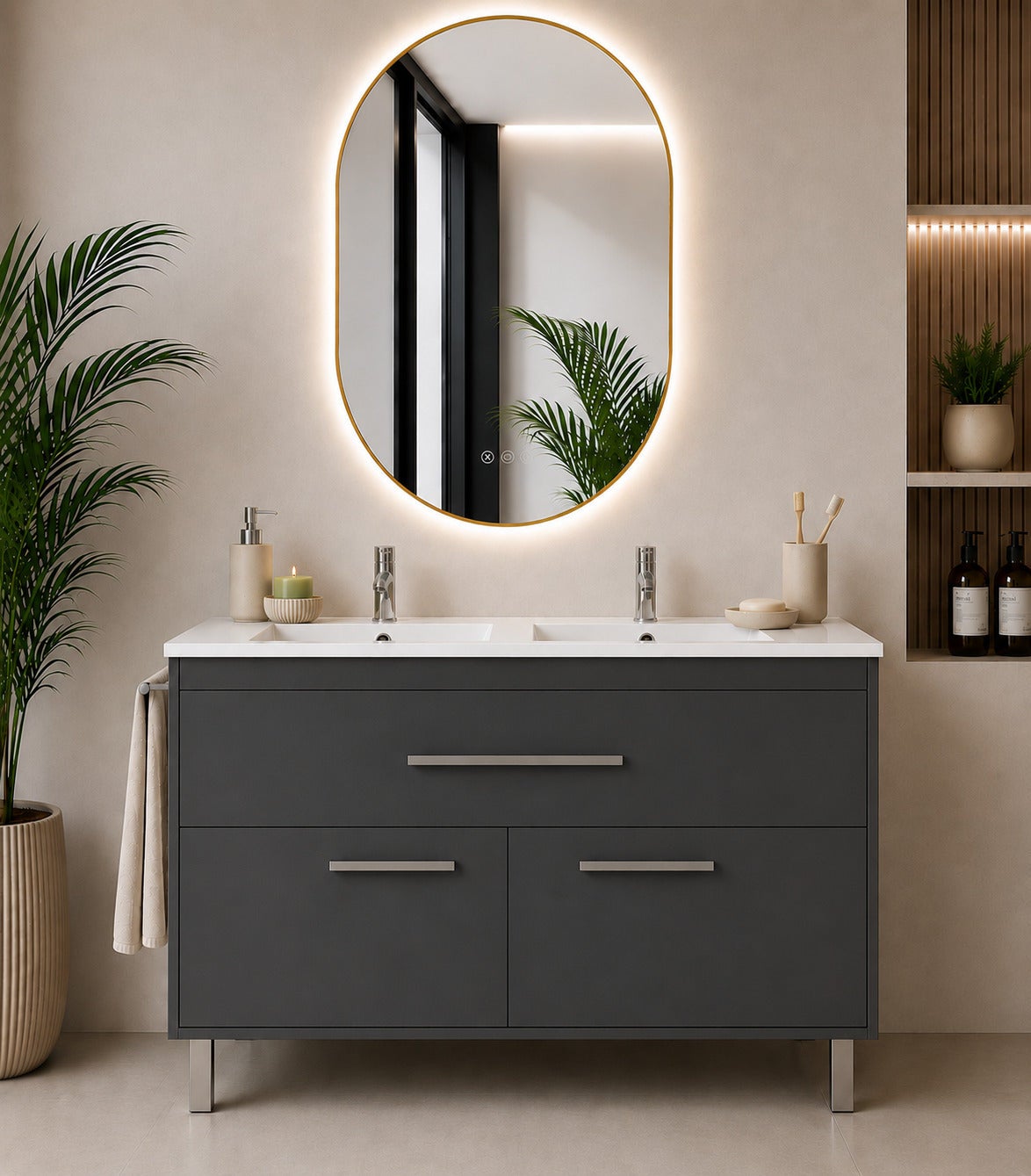 Szafka łazienkowa z umywalką ORIGENBATH BAHIA bez lustra 120x45 cm podwójna umywalka grafitowy