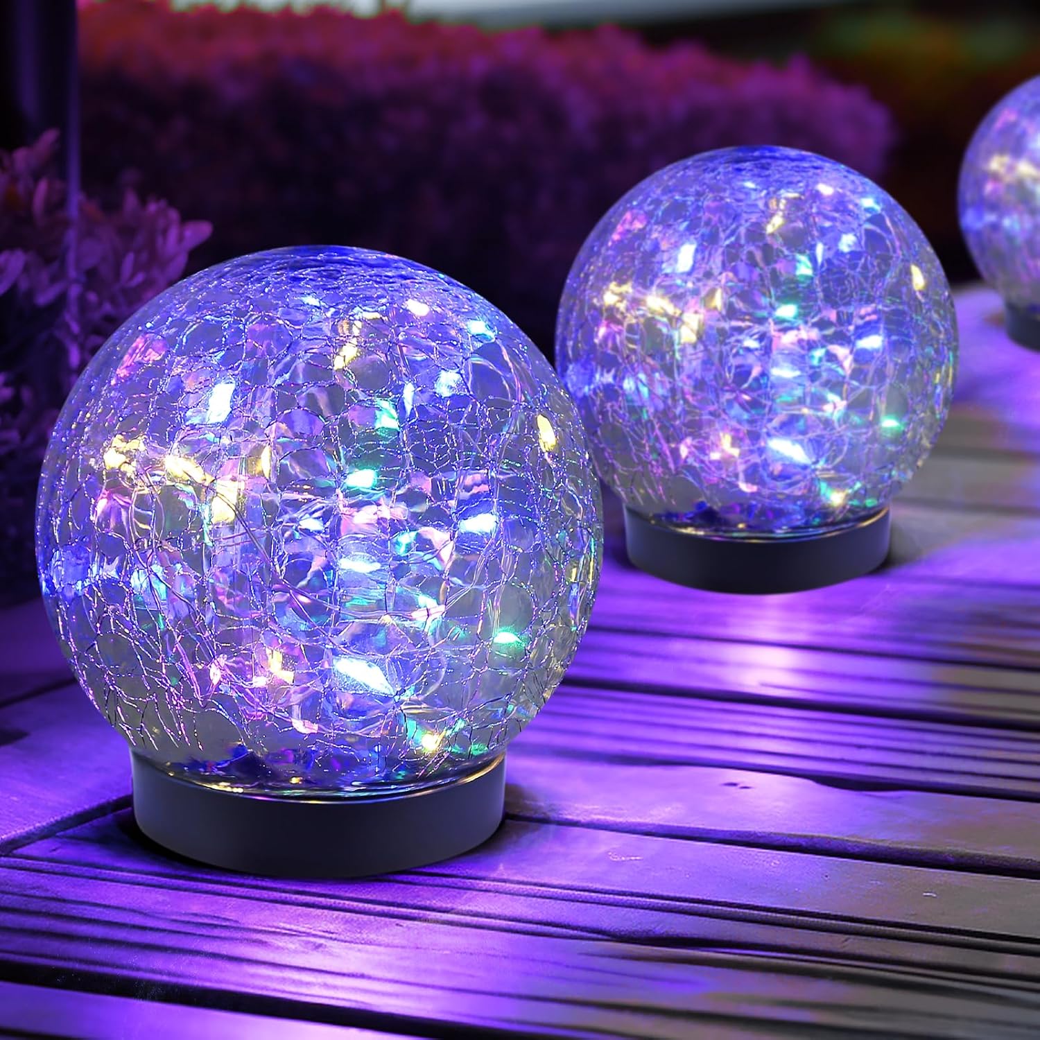 2 lamp solarnych do ogrodu, 20 diod LED w szkle spękanym, wodoodpornych, do dekoracji świątecznych na zewnątrz, na podjazd, patio,10 cm,kolorowe