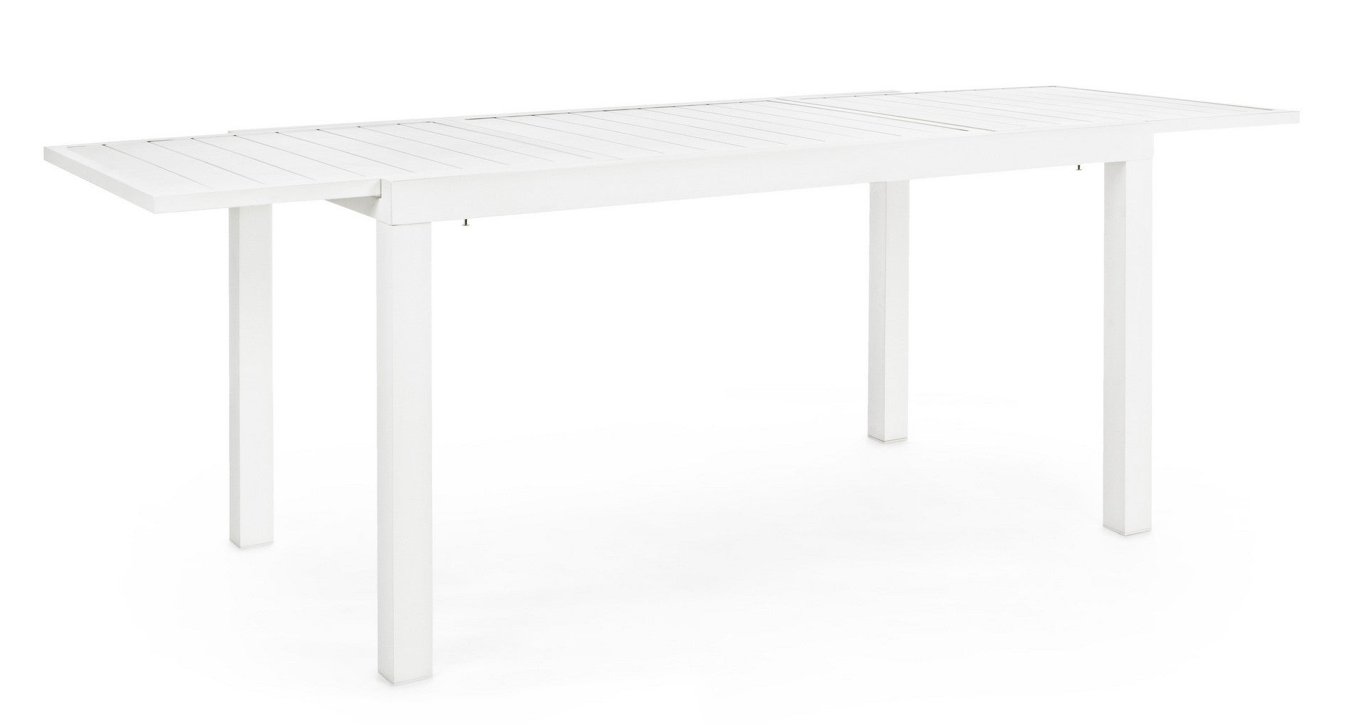 Rozkładany stół aluminiowy z listwami "Hilde" 140-210X77, biały, do wewnątrz i na zewnątrz