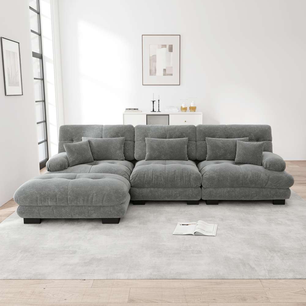 Nadwymiarowa modułowa sofa narożna, głęboka kanapa Cloud Couch z pufem, najwyższej jakości tkanina szenilowa