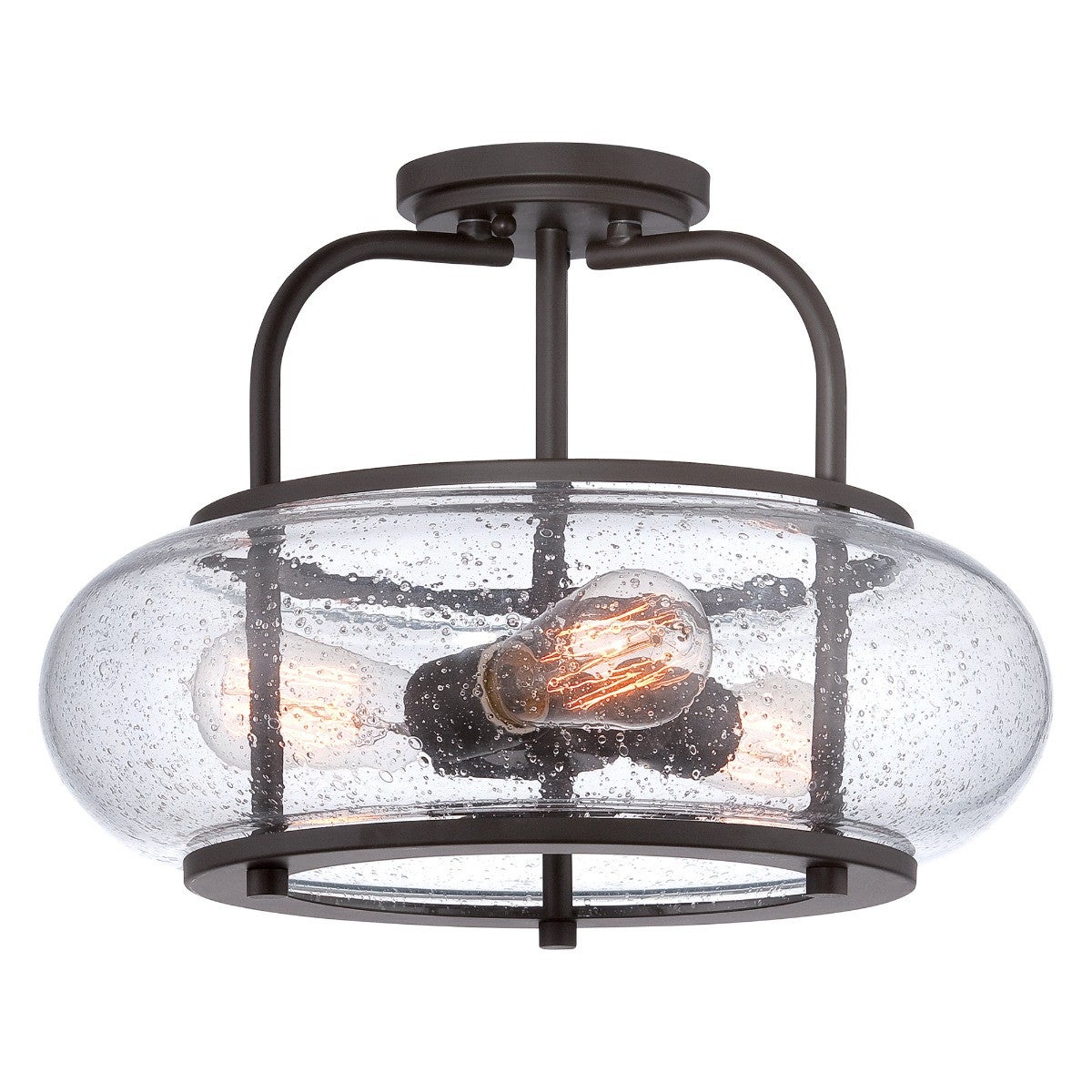 Plafonnier Trilogy, bronze antique et verre, 3 ampoules