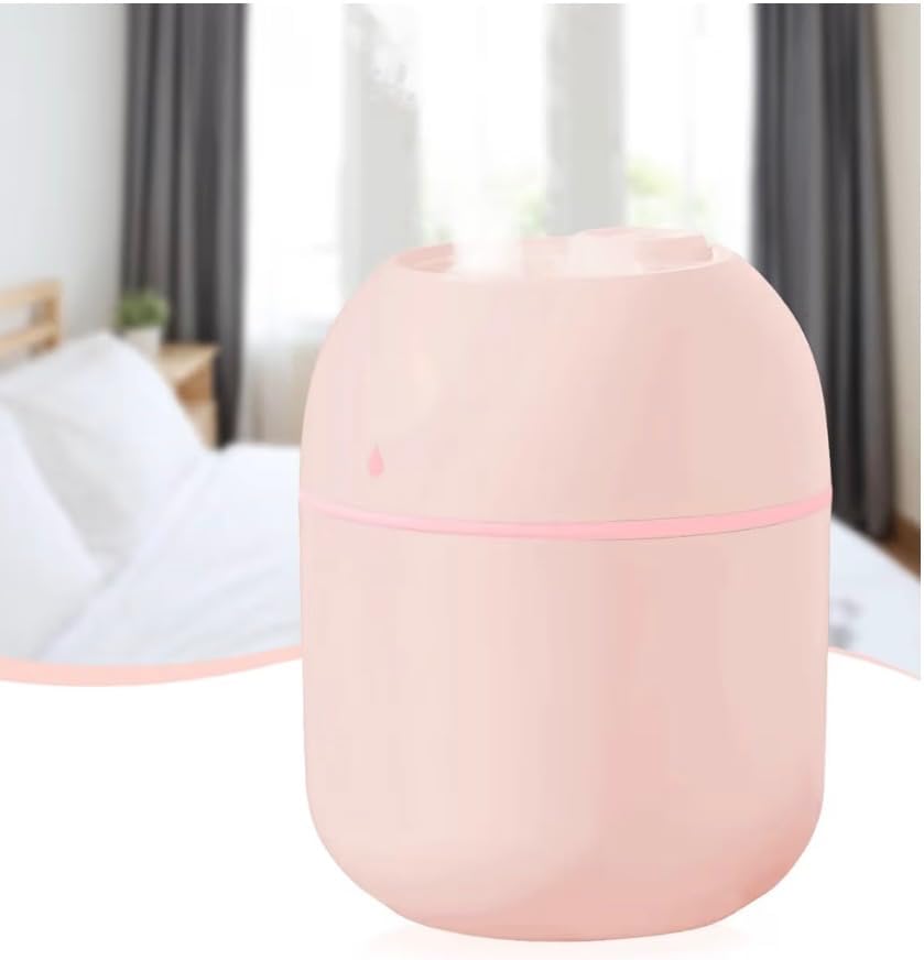 Miniaturowy nawilżacz powietrza – 220 ml, mały, przenośny, zasilany przez USB, dyfuzor chłodnej mgiełki do biura, na biurko, z lampką nocną, e