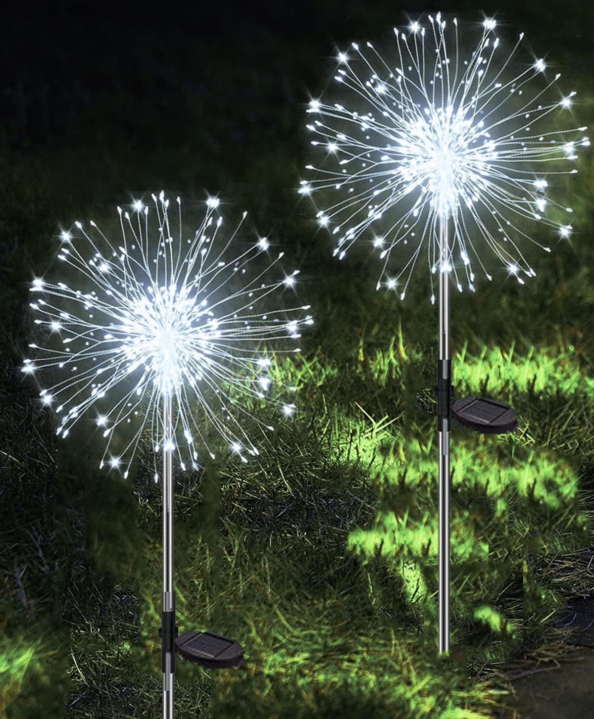 Lampy solarne, oświetlenie ogrodowe, 2 sztuki, 120 diod LED, wodoodporne, solarne fajerwerki – chłodne białe światło