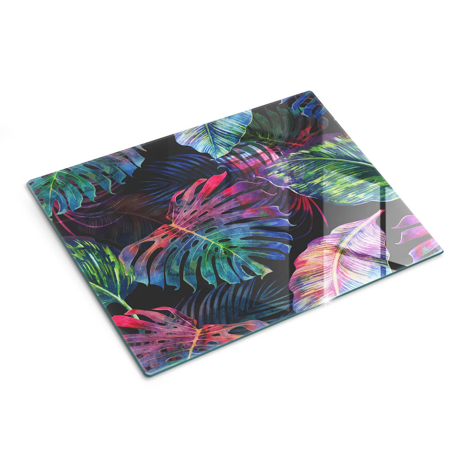 Designerska deska do kuchni z hartowanego szkła i nadrukiem - Dżungla i Liście - 30x40 - Tulup