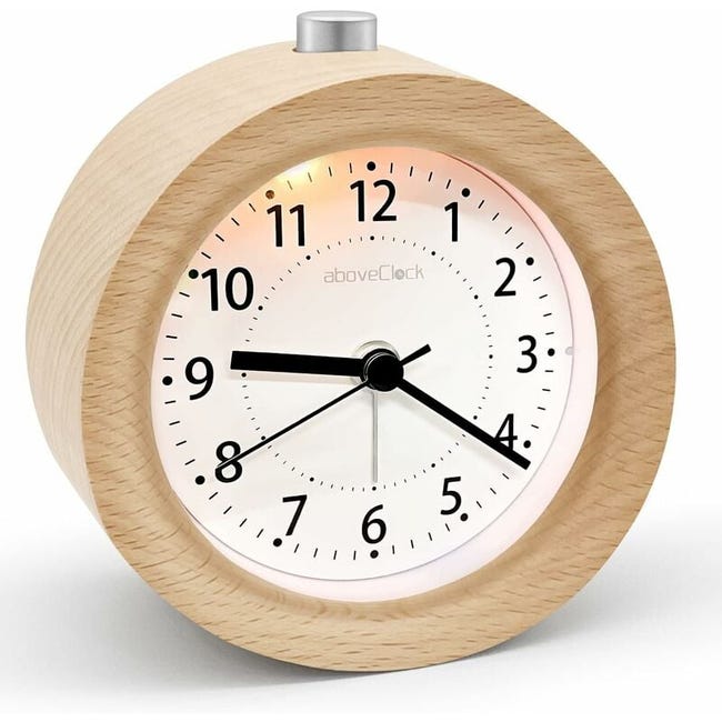 Budzik z trybem drzemki powyżejClock Nano Drewniany budzik bez tykania Klasyczny zegar analogowy ze wskazówkami Lampka nocna Zasilany bateriami