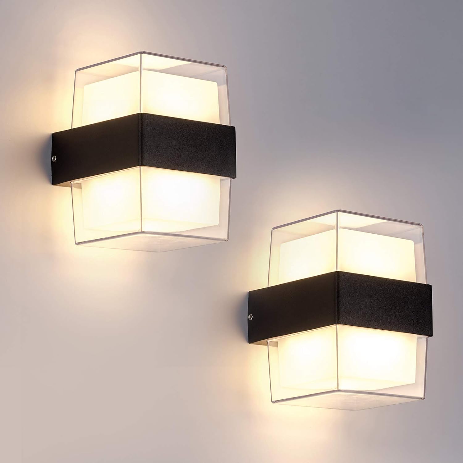 2 szt. kinkietów LED 12W, zewnętrzny, 3000K, biały ciepły, oprawa ścienna IP65, akryl 960LM. Rozmiar całkowity: 105 * 90 * 130mm
