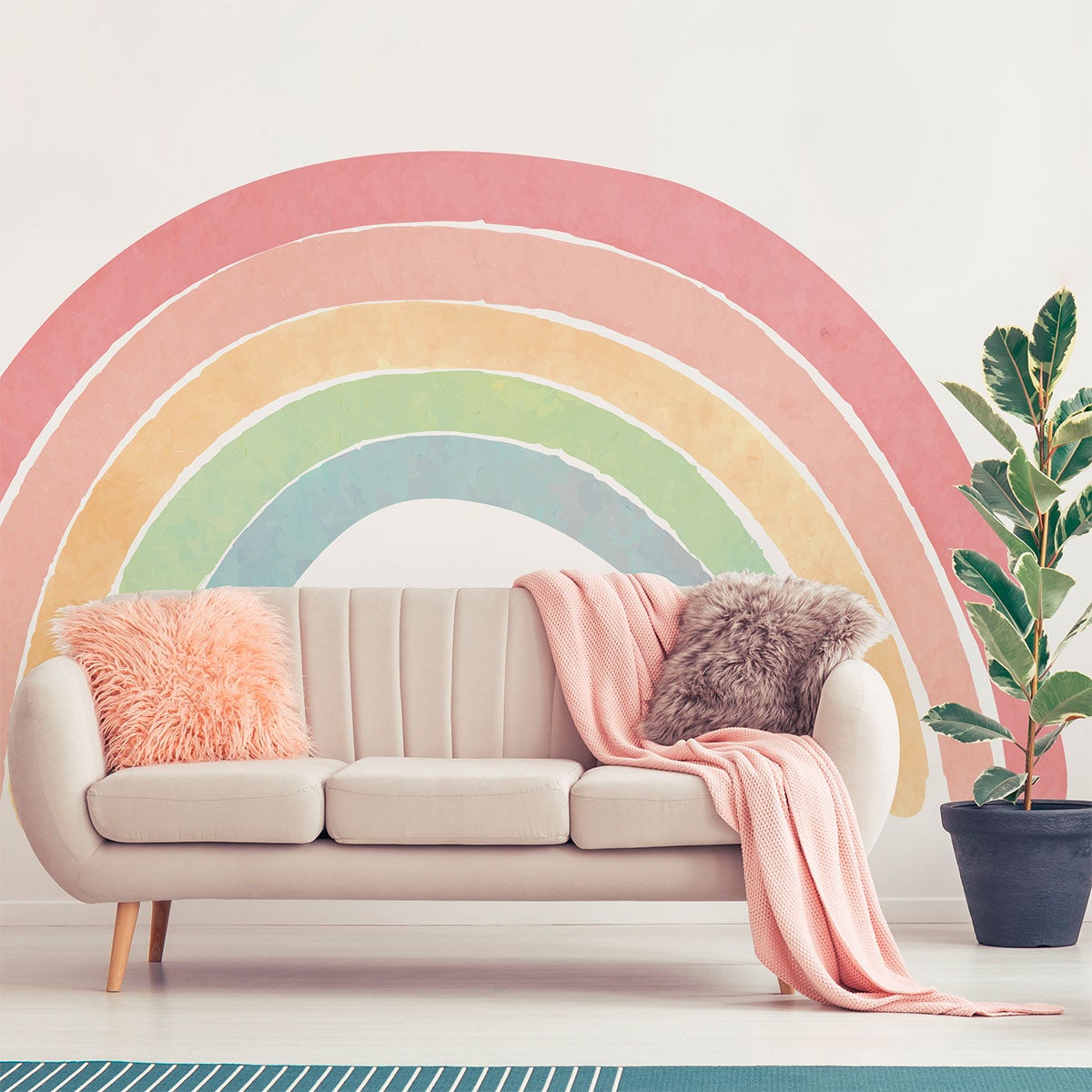 Tapeta włókninowa z wklejką i dużymi muralami - WZÓR PASTELOWY RAINBOW - 110x90 cm