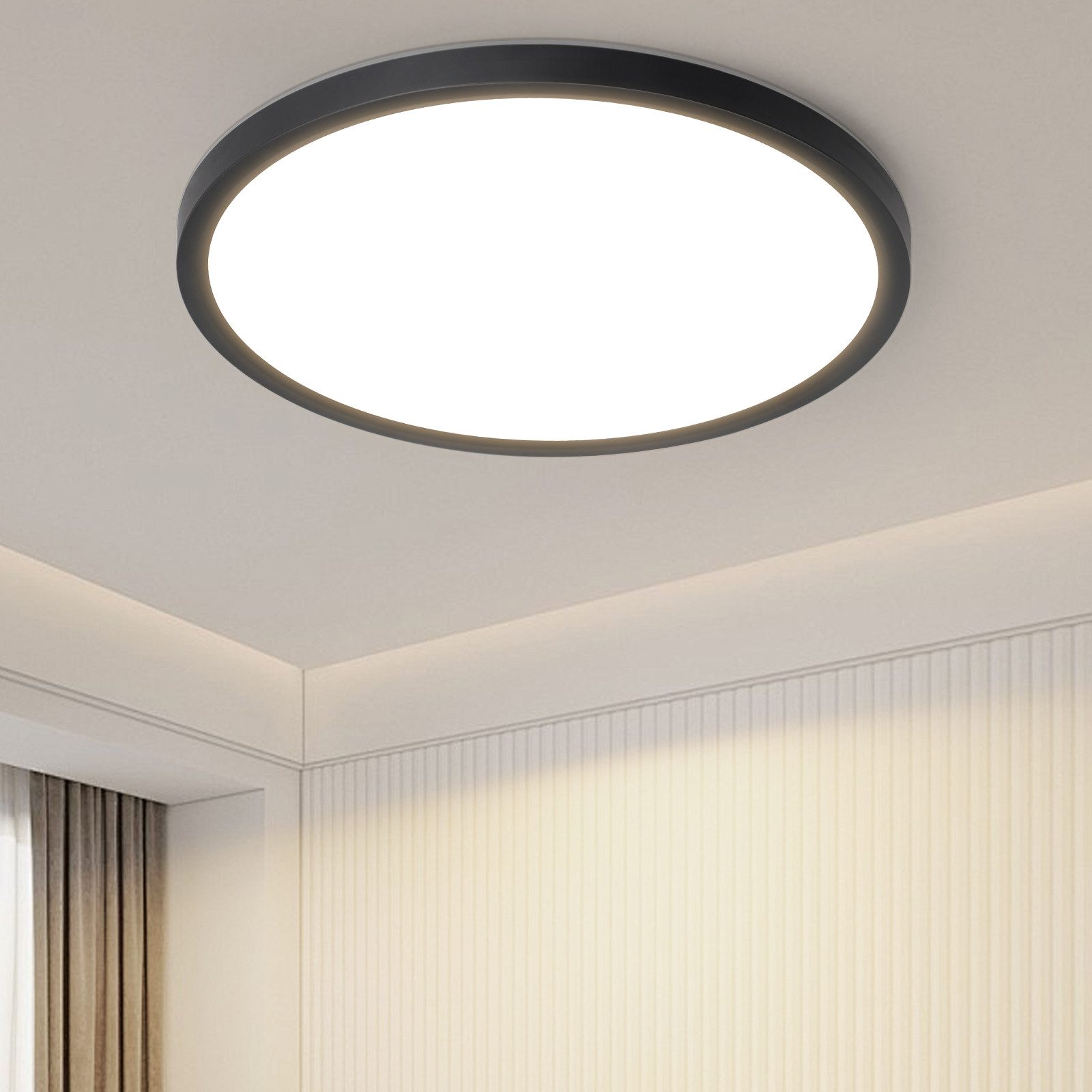 NETTLIFE Plafon LED Łazienkowy IP44 Ø22cm Czarny, Lampa Sufitowa Ultra Płaska 18W 3000K Ciepła Biel, Wzór Rombowy do Przedpokoju Kuchni Sypialni