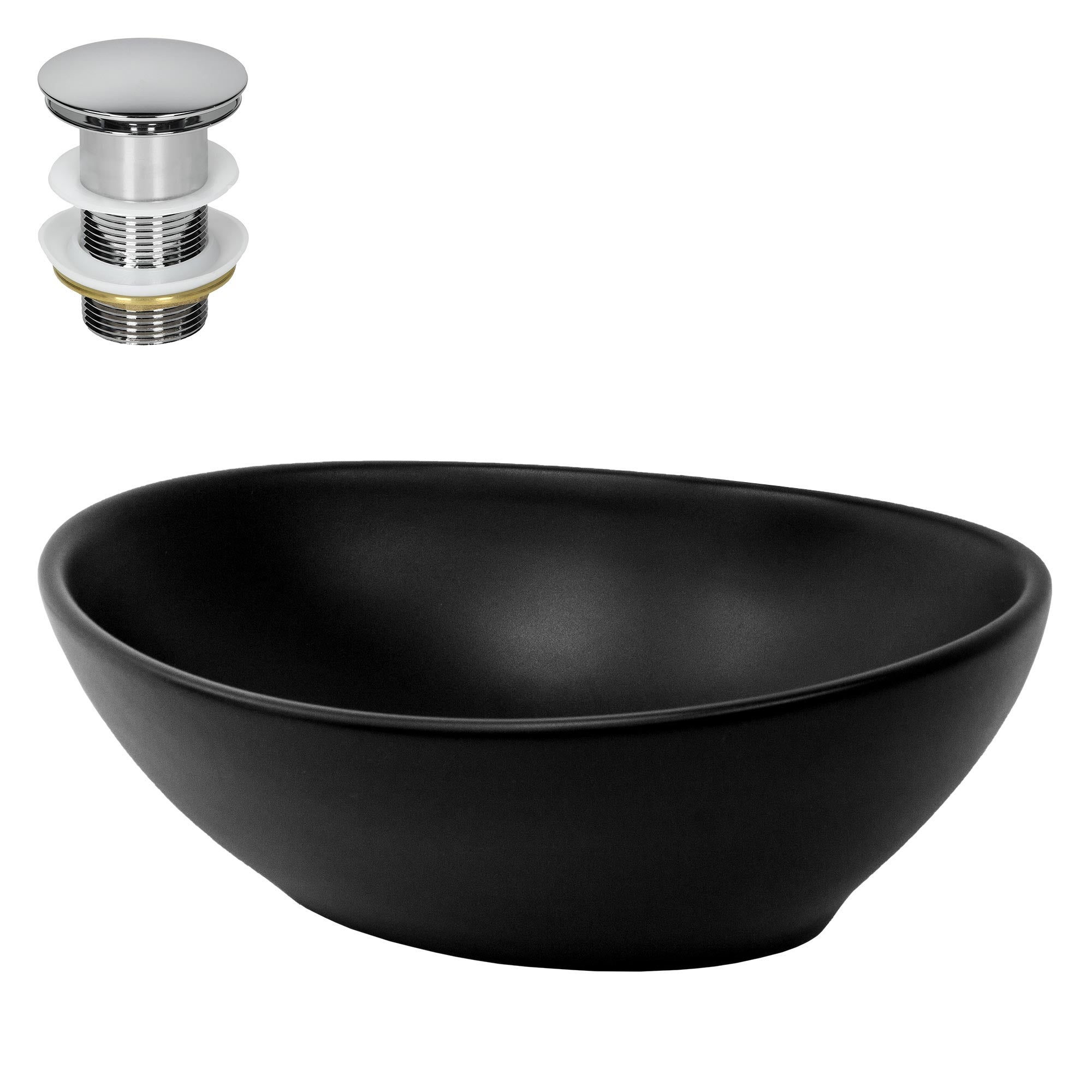 ML-Design czarna matowa umywalka ceramiczna 41x33,5x14,5cm owalna nowoczesna z kompletem odpływowym do łazienki do mycia rąk i codziennego użytku