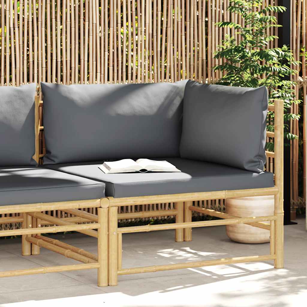 Narożna sofa ogrodowa z ciemnoszarymi poduszkami, bambusowa vidaXL