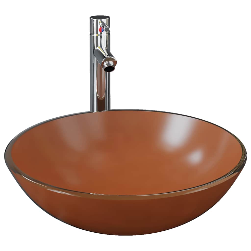 Umywalka Nablatowa ze Szkła Hartowanego Okrągła Brązowo-Srebrna 42 cm