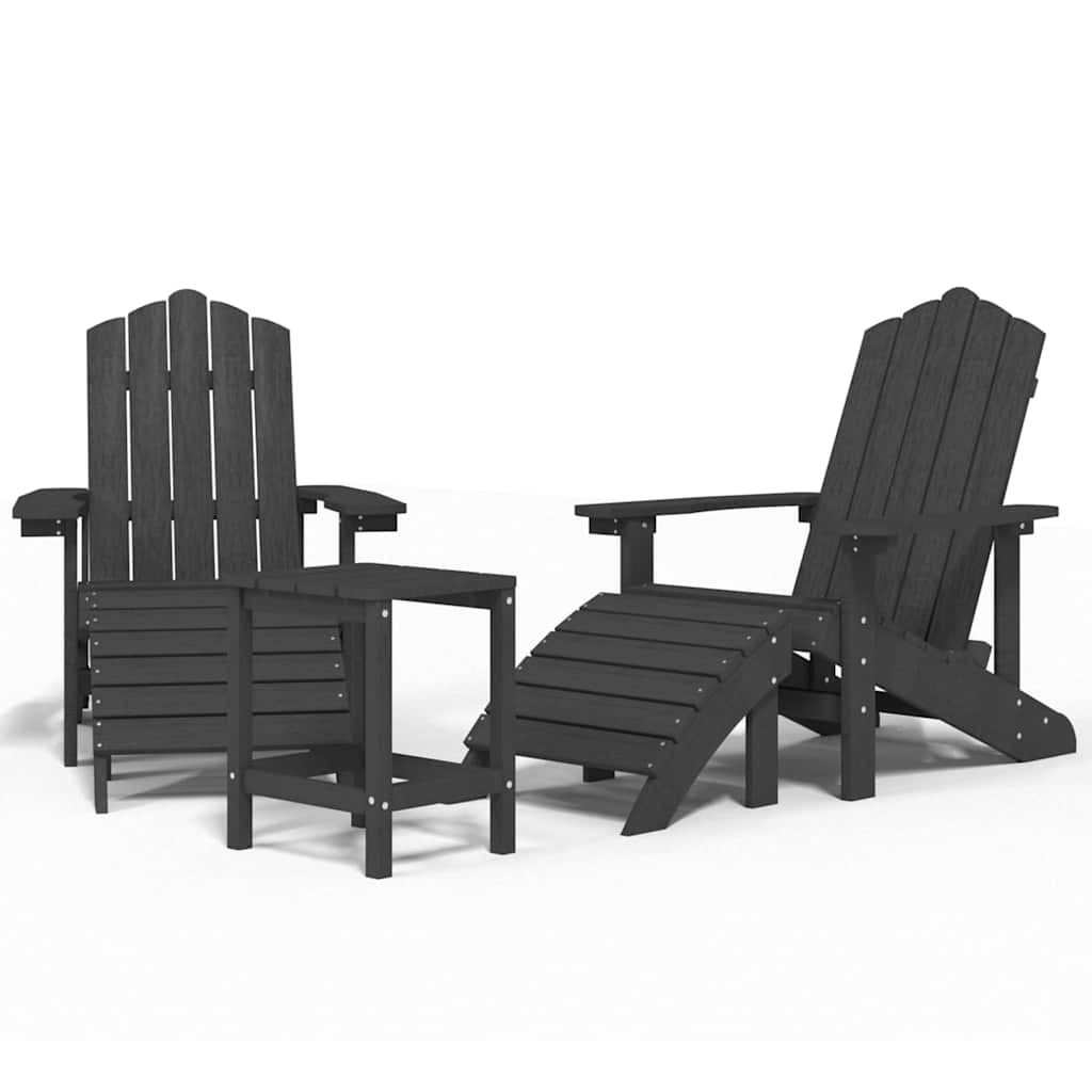2x Krzesło Adirondack Ogrodowe HDPE ze Stolikiem z Podnóżkiem Antracytowe