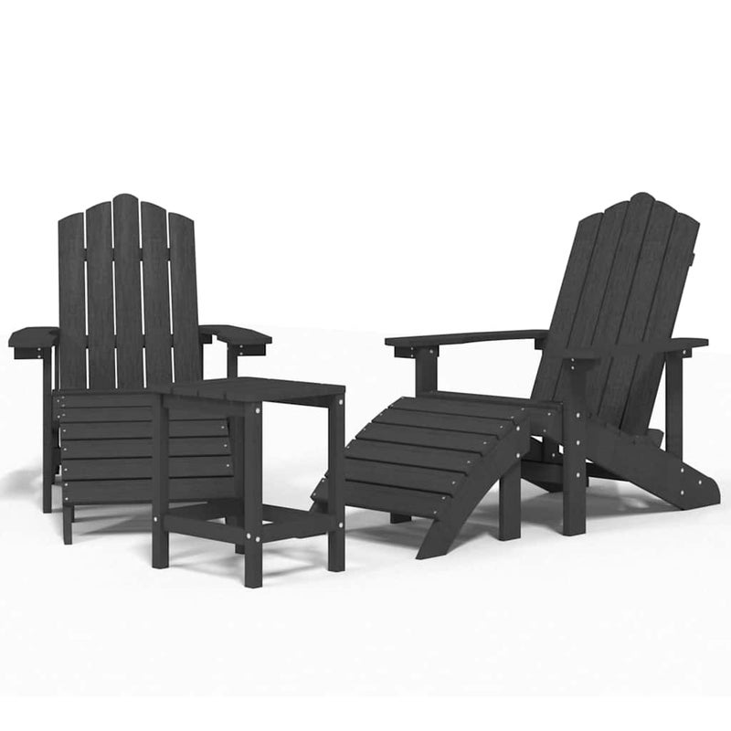 2x Krzesło Adirondack Ogrodowe HDPE ze Stolikiem z Podnóżkiem Antracytowe