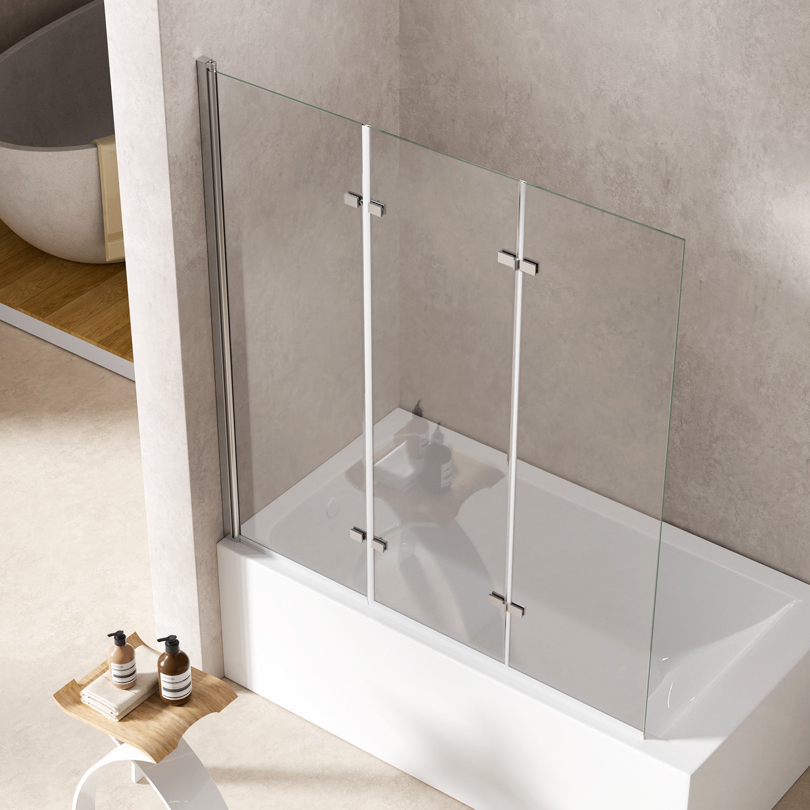 Parawan nawannowy składany 3-częściowy, szkło hartowane 6 mm, aluminium srebrne, 130 x 140 cm – kompaktowy design