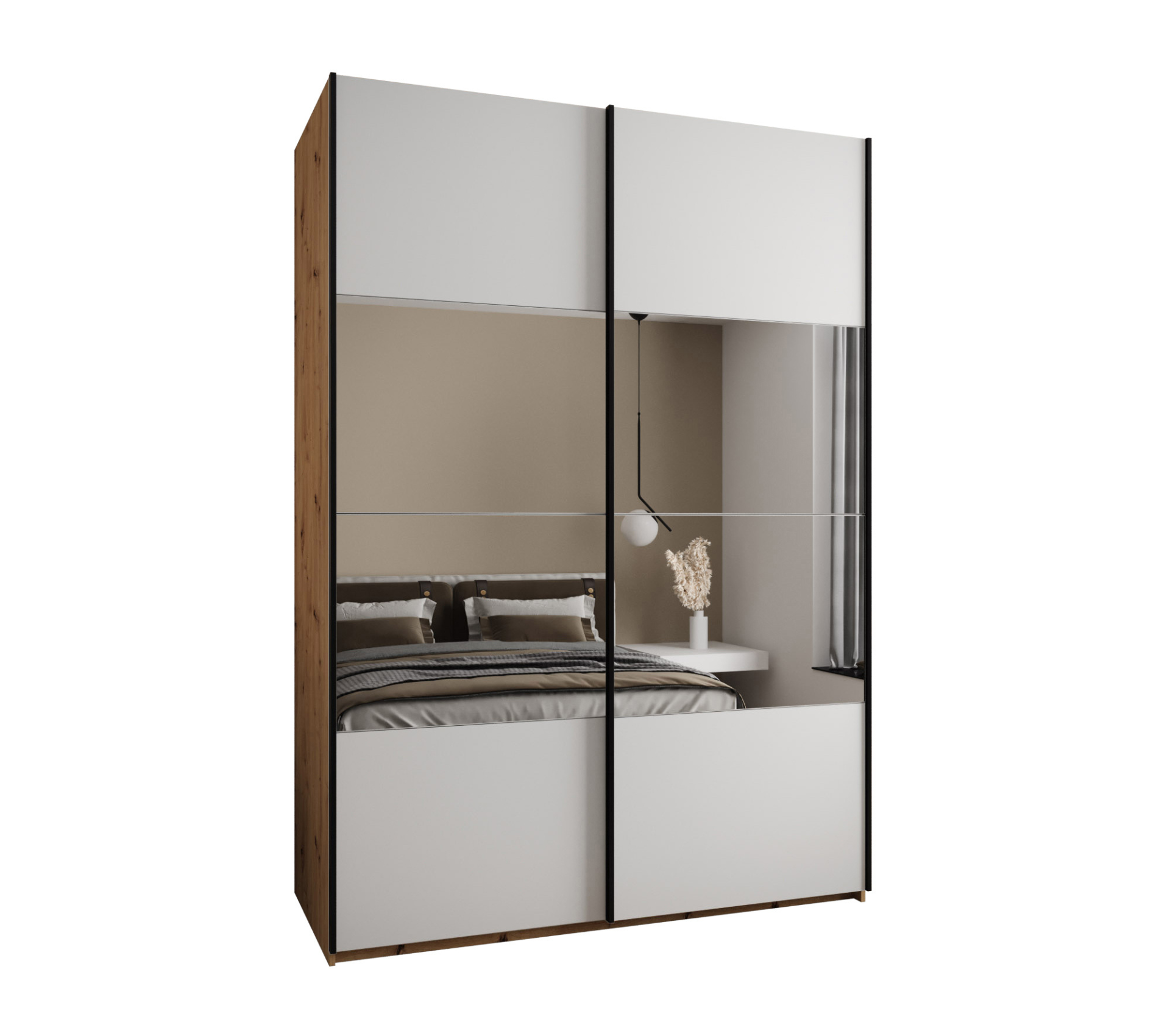 Szafa przesuwna wysoka Lux 4 180 x 64 x 245,5 cm artisan + biały + u. czarny - Abiks Meble