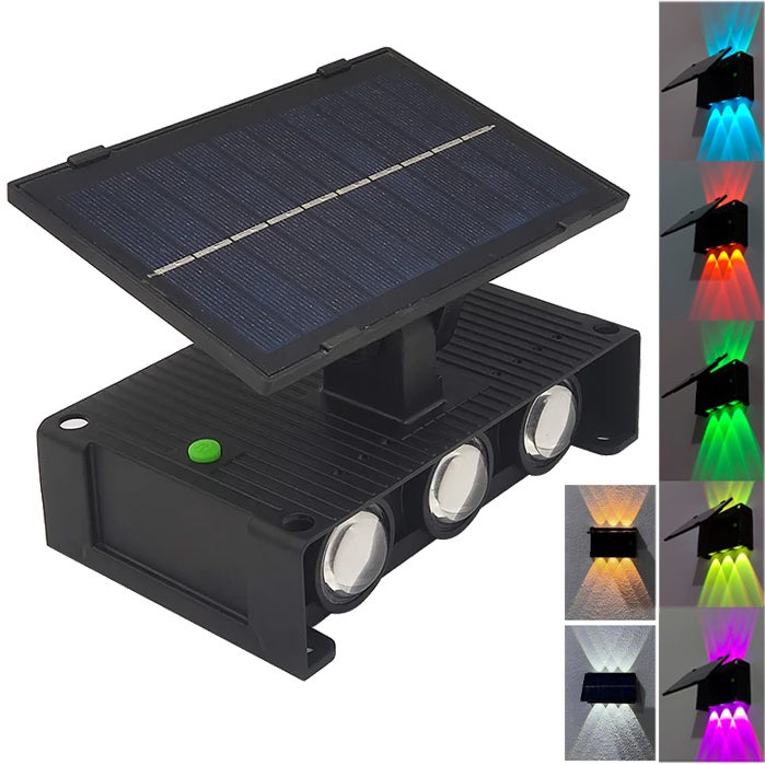 Zewnętrzna lampa solarna, lampa solarna górna i dolna, lampa solarna do ogrodu, lampa solarna do ogrodzenia wodoodporna (ciepła biel, biel i RGB)