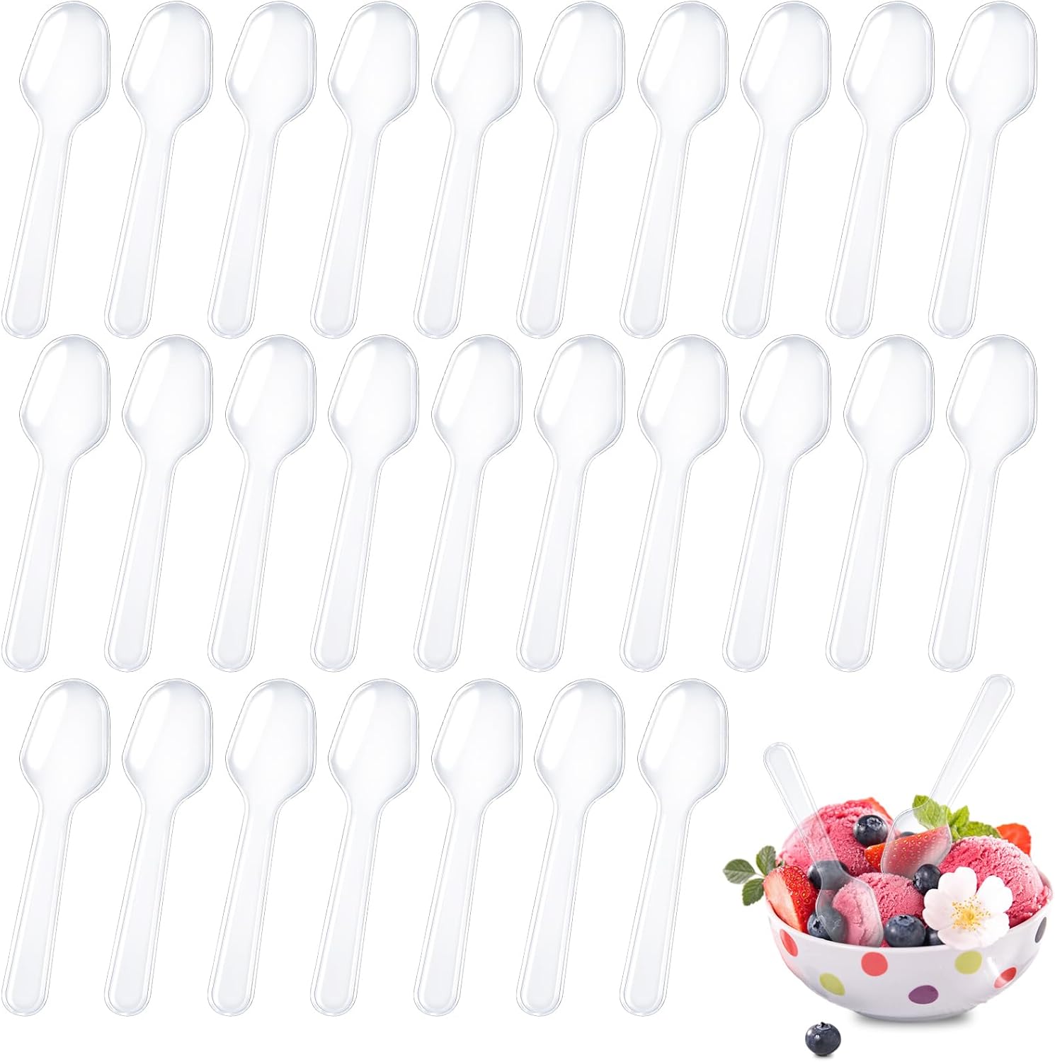 Mini łyżeczki deserowe 500 sztuk, przezroczyste plastikowe łyżeczki, jednorazowe przezroczyste łyżeczki do degustacji, 7,5 cm