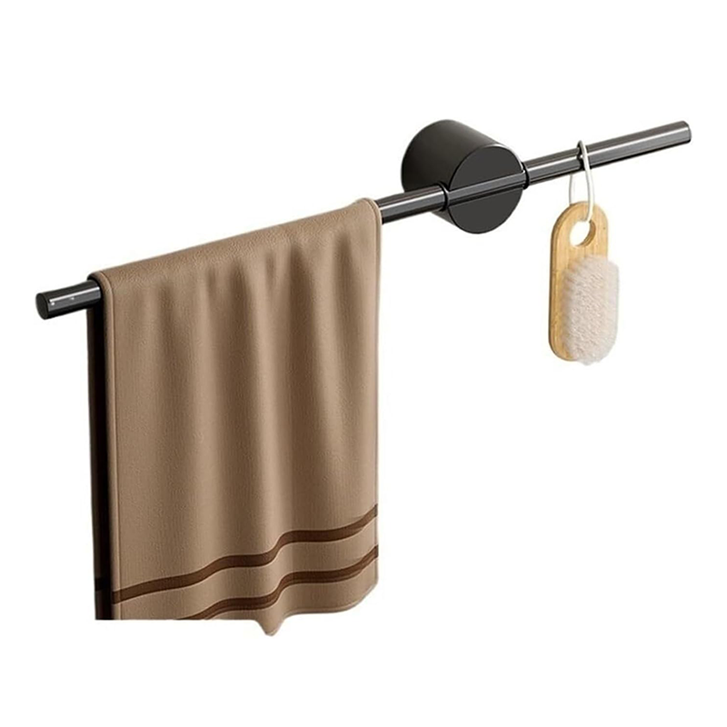 Kreatywny i regulowany, aluminiowy wieszak na ręczniki ścienny, bez wiercenia, dekoracyjny drążek do przechowywania w łazience (czarny, 50 cm)