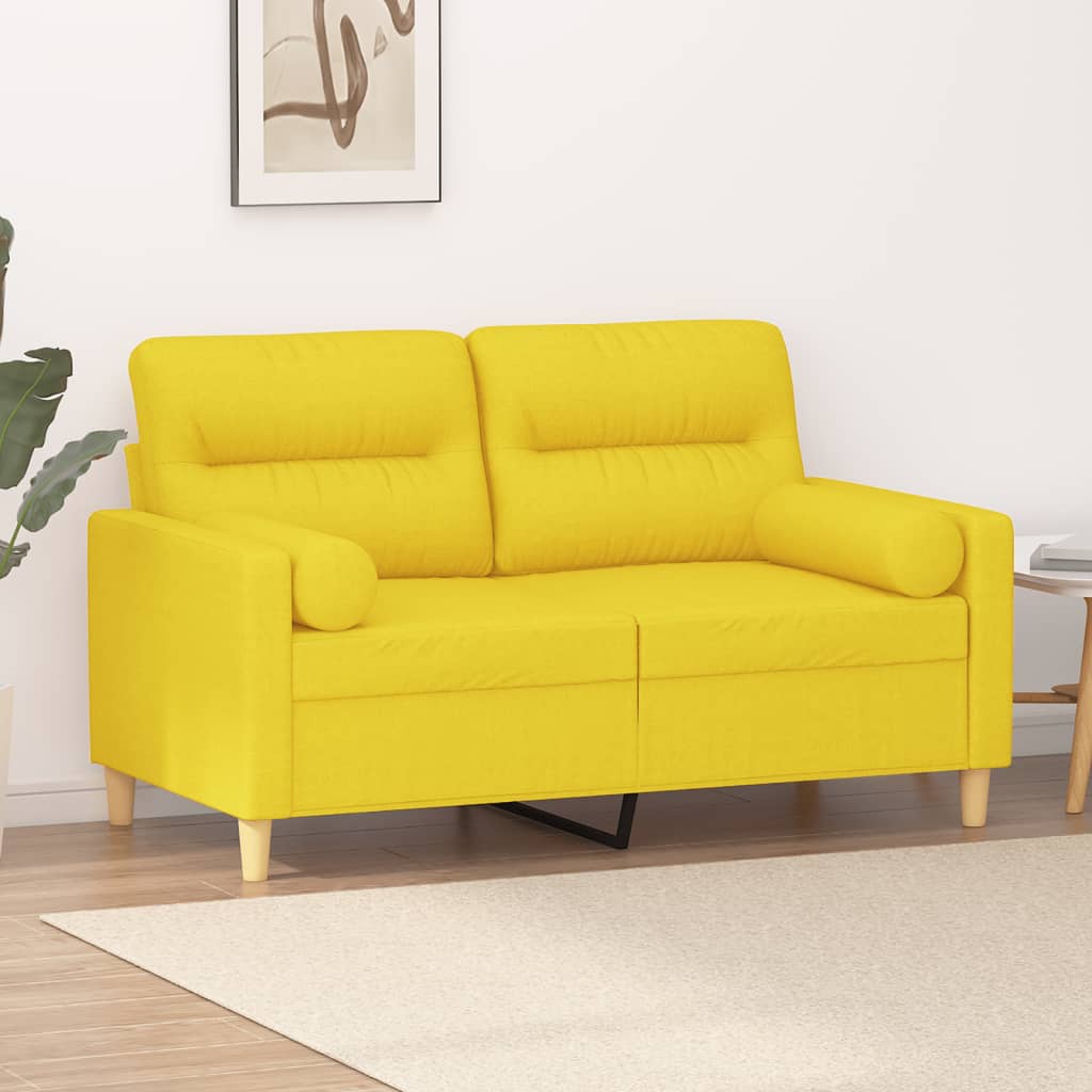 2-osobowa sofa z poduszkami, jasnożółta, 120 cm, tkanina vidaXL