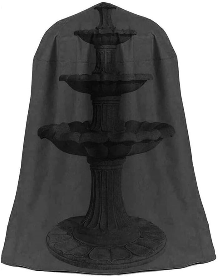 Wodoodporny pokrowiec ochronny na fontannę ogrodową, czarny, średnica 102 x wysokość 127 cm, tkanina Oxford 210D, ochrona zimowa