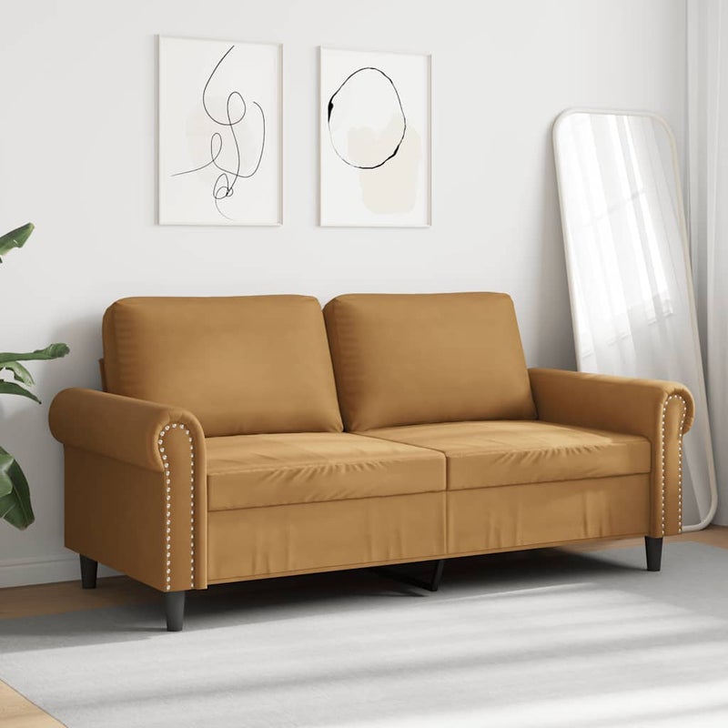 Sofa 2-osobowa, brązowa, 140 cm, tapicerowana aksamitem