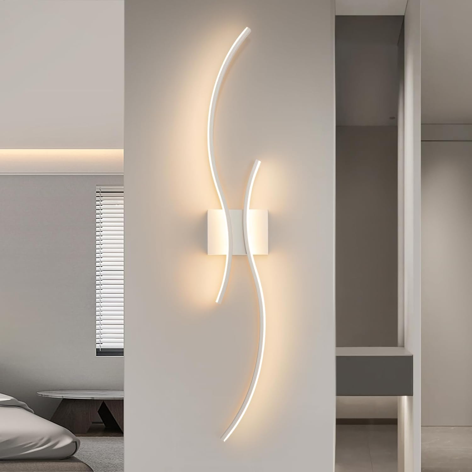 Lampa ścienna LED o zakrzywionym designie 60 cm - Lampka nocna z miękkim światłem 3000K, Współczesna dekoracja ścienna do wnętrz domu