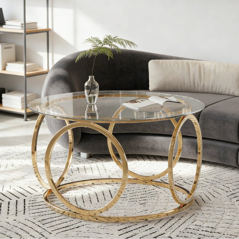 Nowoczesny okrągły stolik kawowy 80 cm, szkło hartowane, chromowana metalowa podstawa, do salonu i biura
