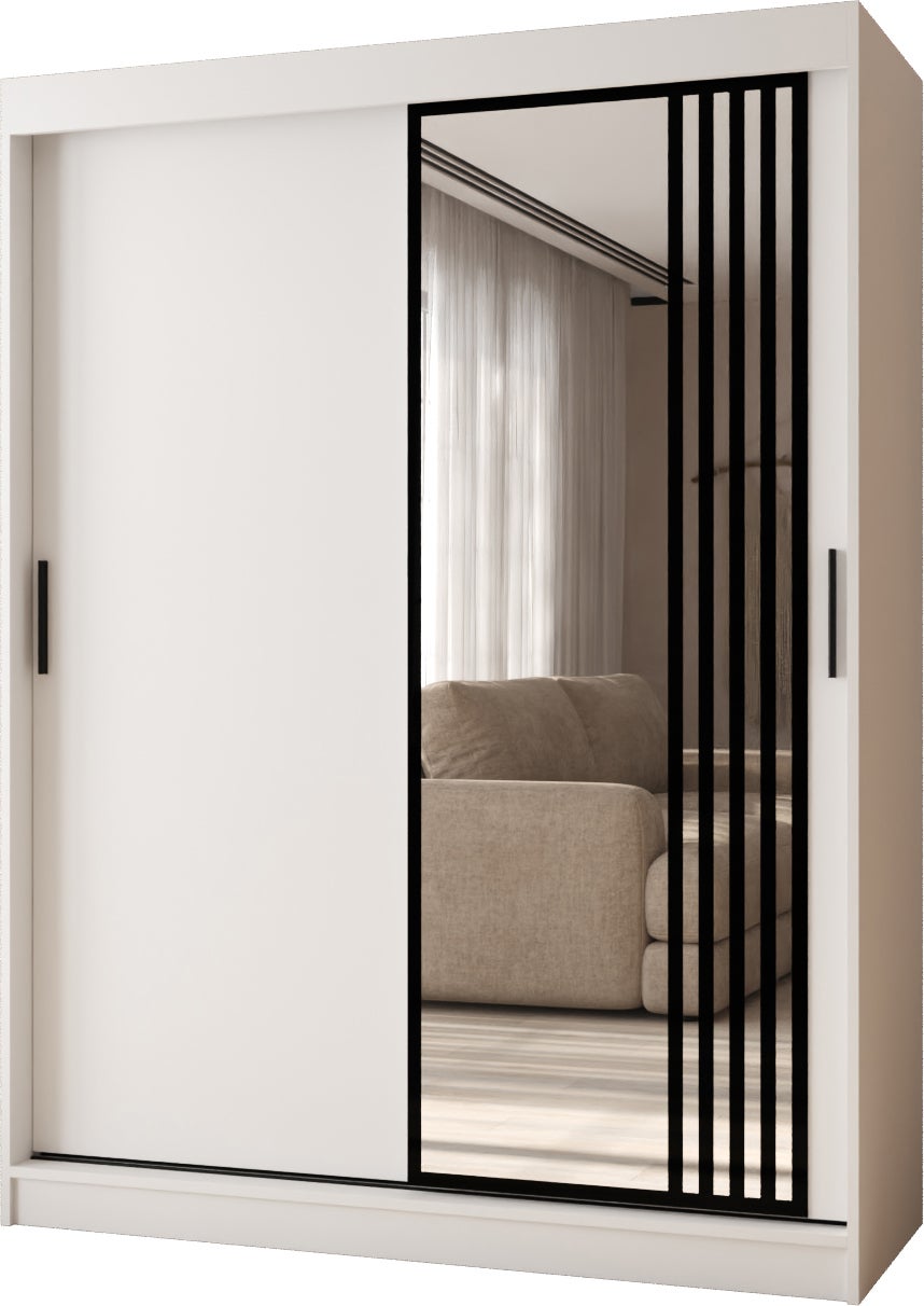 Szafa przesuwna z lustrem GLOSSY 150 x 62 x 200 biały + u. czarny