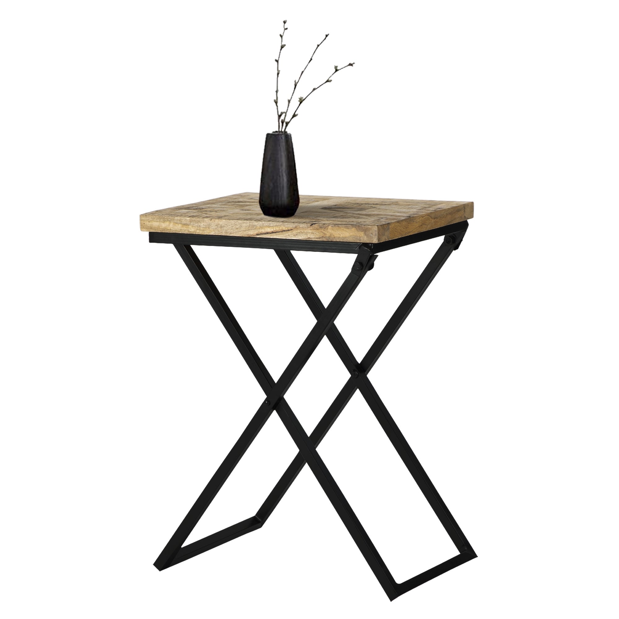 WOMO-DESIGN stolik pomocniczy benno 48x35x63 cm lite drewno mango czarny metalowy stelaż styl industrialny nowoczesny stolik do salonu do sofy