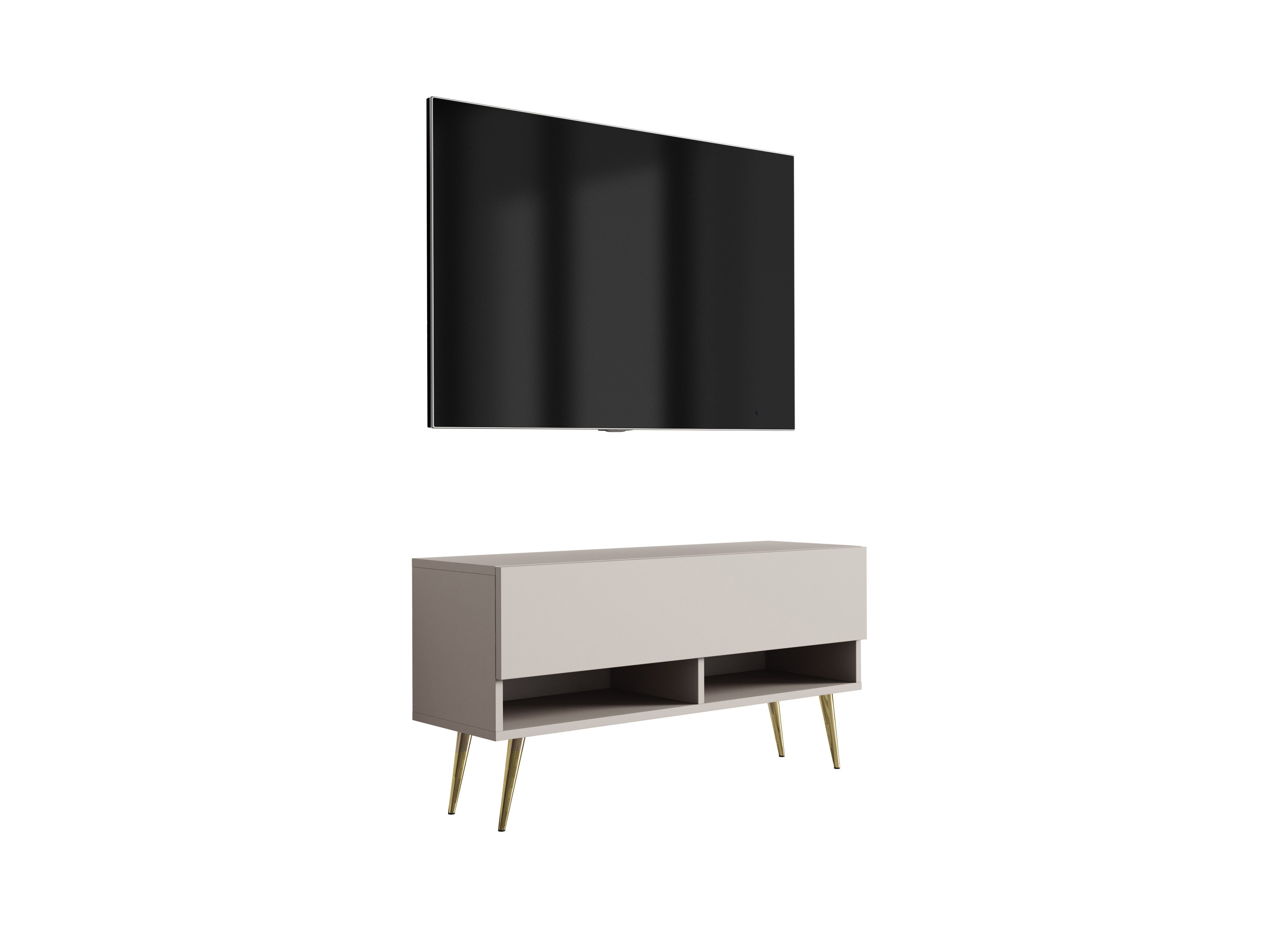 Szafka pod telewizor 100 cm Kaszmir, nóżki pochyłe złote, 100 × 32 × 52 cm