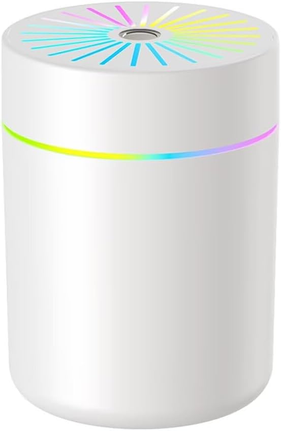 Miniaturowy, przenośny nawilżacz powietrza z kolorowym światłem nocnym, zasilany przez USB – 180 ml – biały