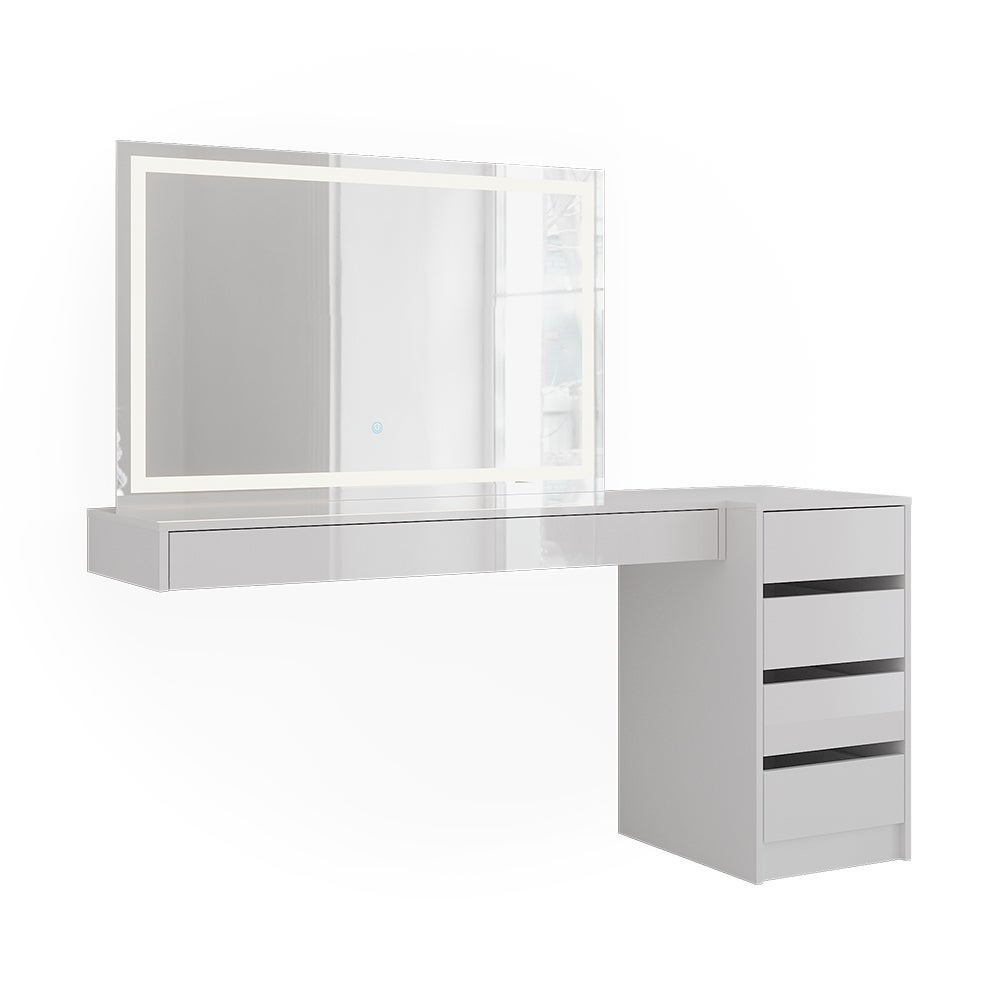 Vicco Stół toaletowy Sherry, Biały, 160.2 cm z lustrem LED i szafką z szufladami